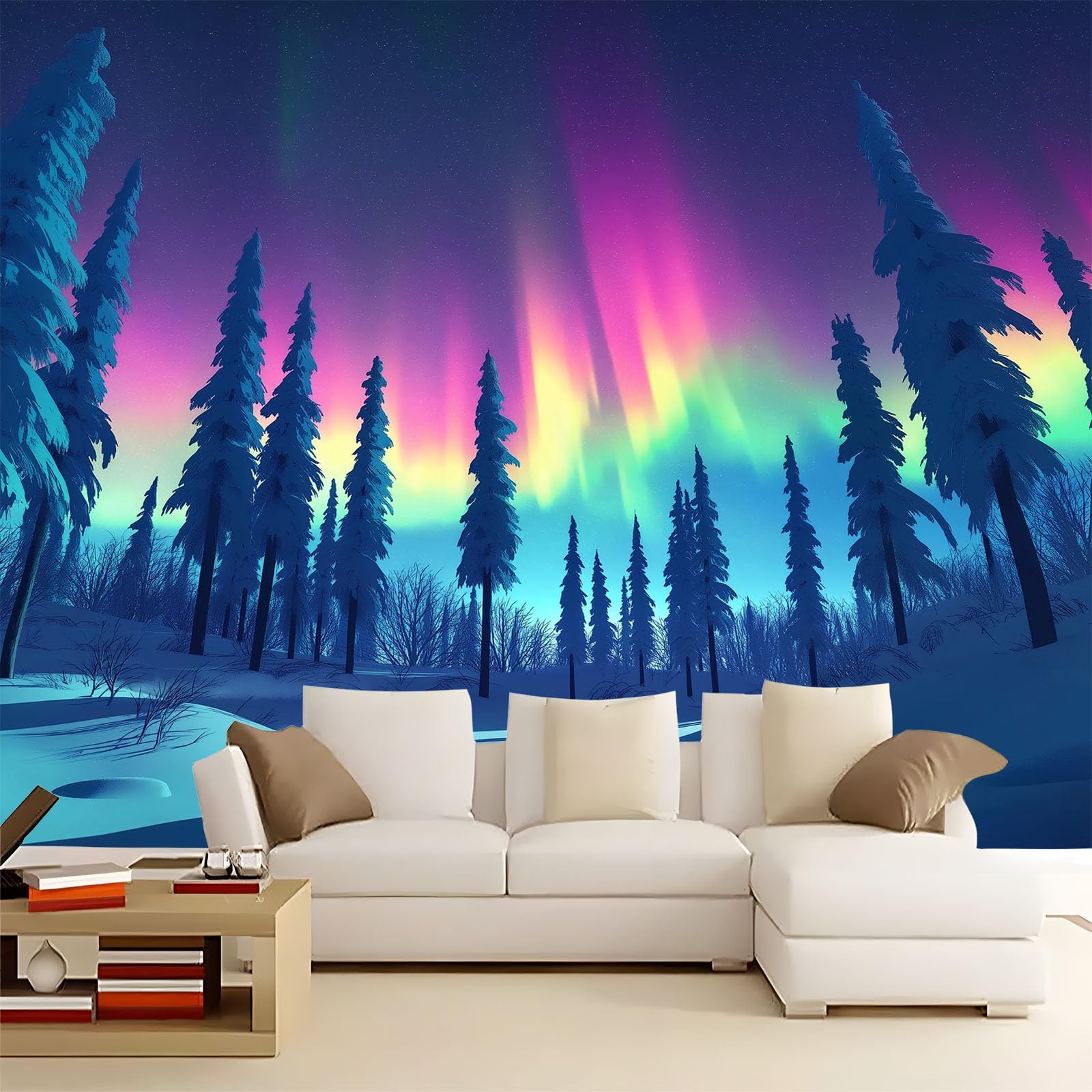 Tapeta 3D fototapeta fotografia zorza polarna 400 x 280 cm tapeta z włókniny tapety ścienne obrazy ścienne 3D do salonu sypialni tapeta z włókniny