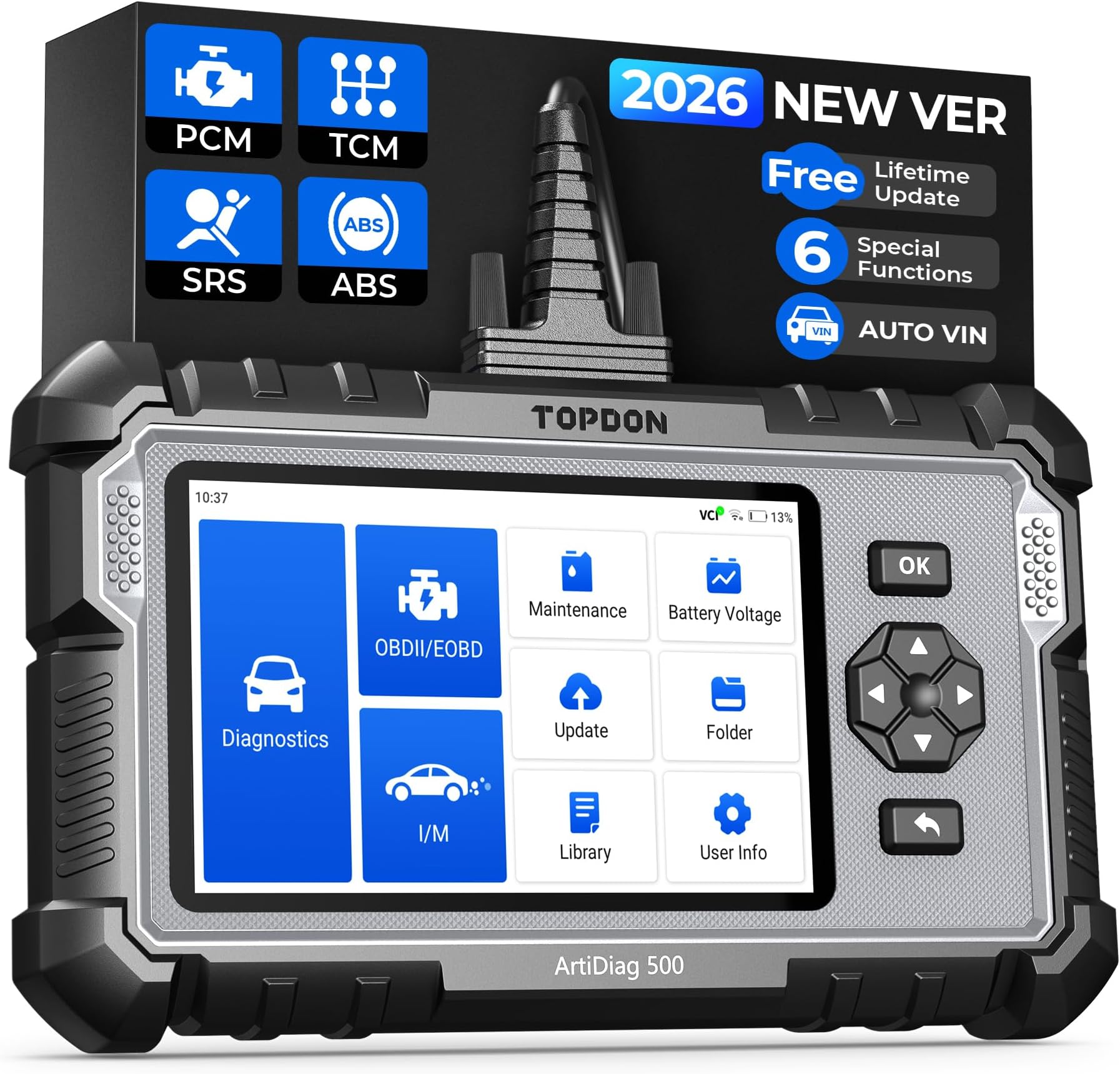 OBD2 Scanner TOPDON AD500, Oil SAS Throttle TPMS BMS EPB Reset, Engine ABS SRS Transmission, Diagnostic Scan Tool, AutoVIN, Car Check Engine Code Reader with Battery Test, Lifetime Wi-Fi Free Update