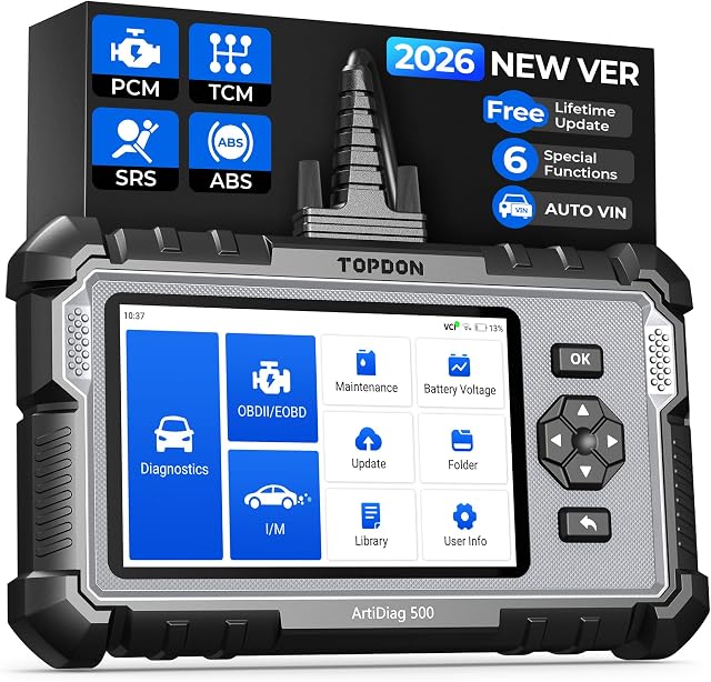 TOPDON AD500 OBD2 Scanner, huile SAS Volets TPMS BMS EPB Réinitialisation du moteur ABS SRS Transmission, outil de diagnostic, AutoVIN, Lecteur de code moteur de vérification de voiture avec test de batterie, mise à jour gratuite à vie