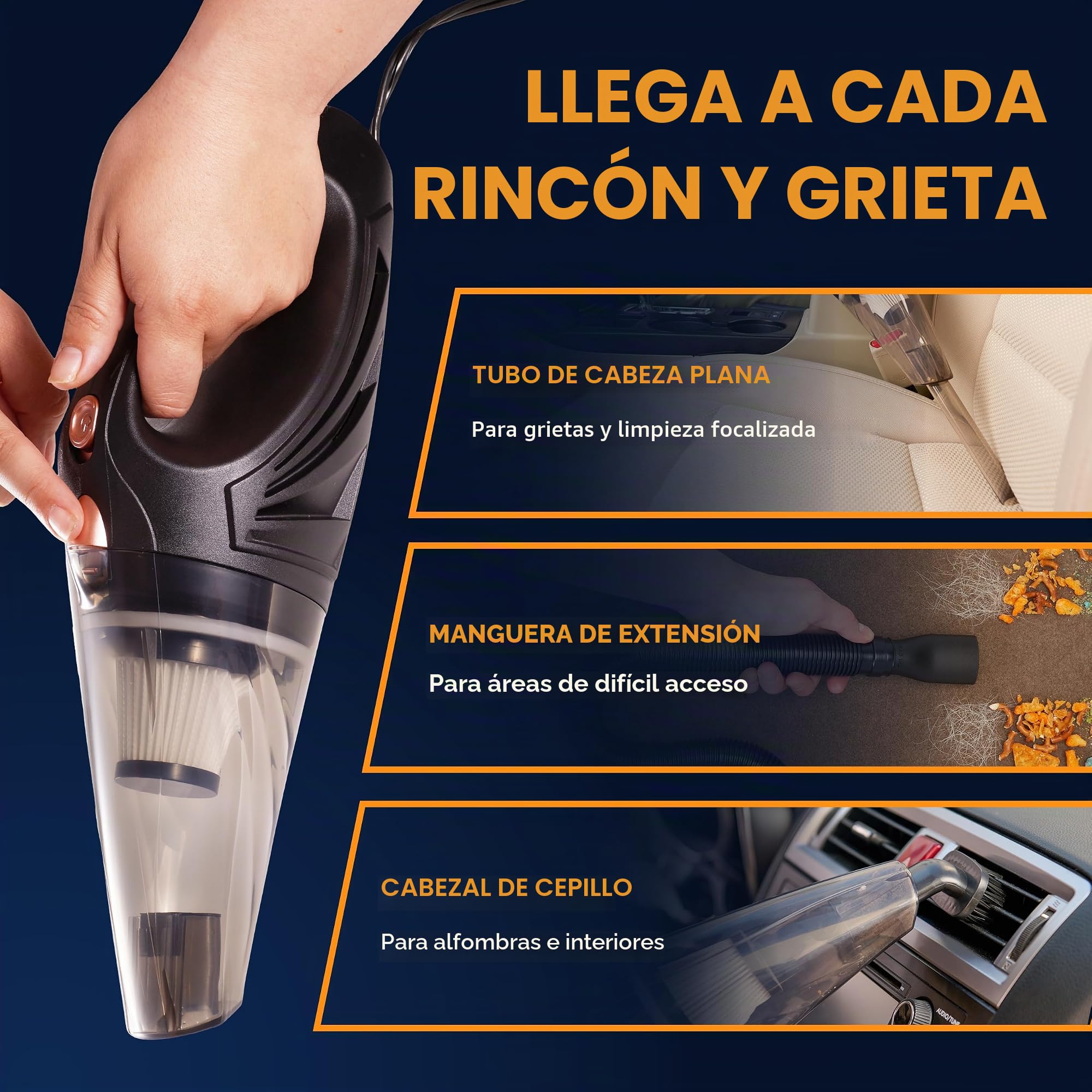 THISWORX Aspiradora portátil de Alta Potencia para Coche, aspiradora de Mano 3 Accesorios, Cable de 5 m y Bolsa de Almacenamiento 12 V alimentación
