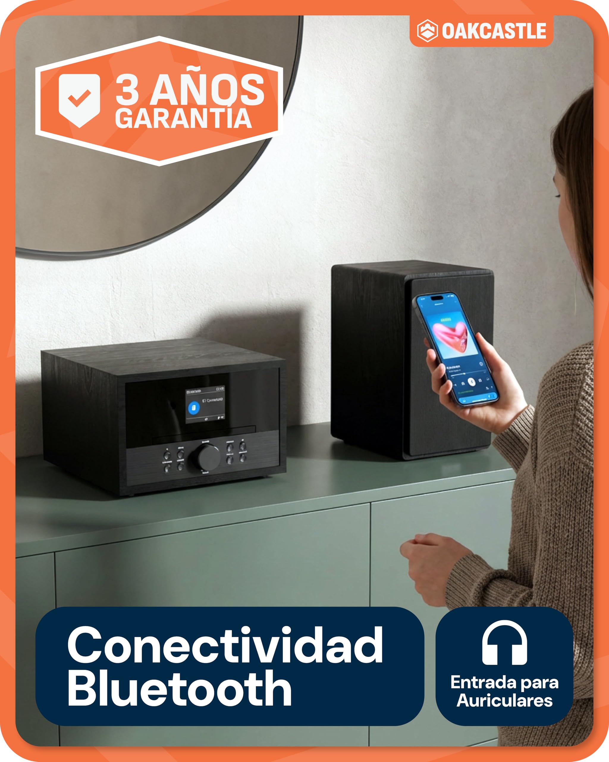 OAKCASTLE DAB400 HiFi Minicadena Reproductor de CD con Bluetooth
