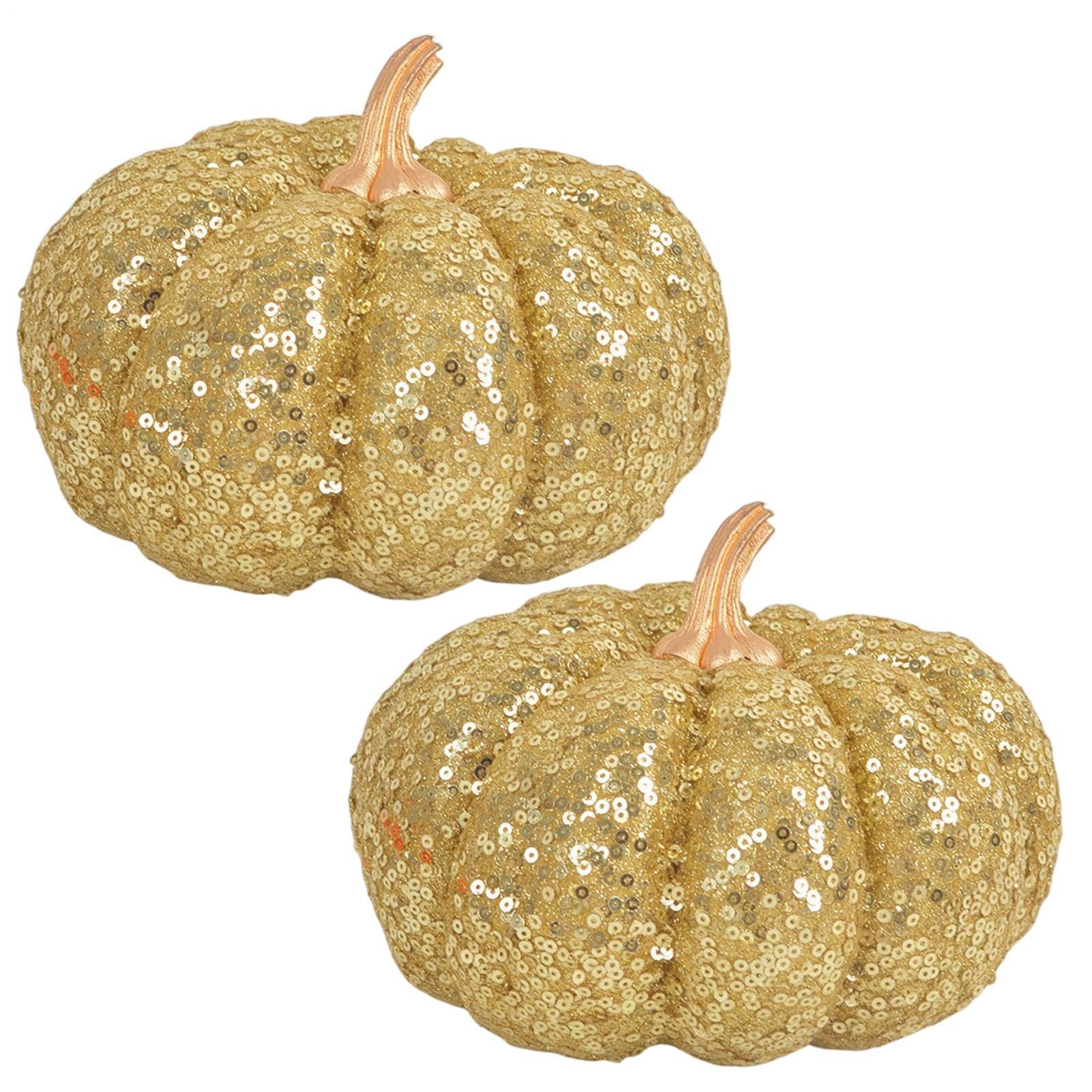Calabazas artificiales con purpurina para decoración otoñal en set de 2 piezas medianas