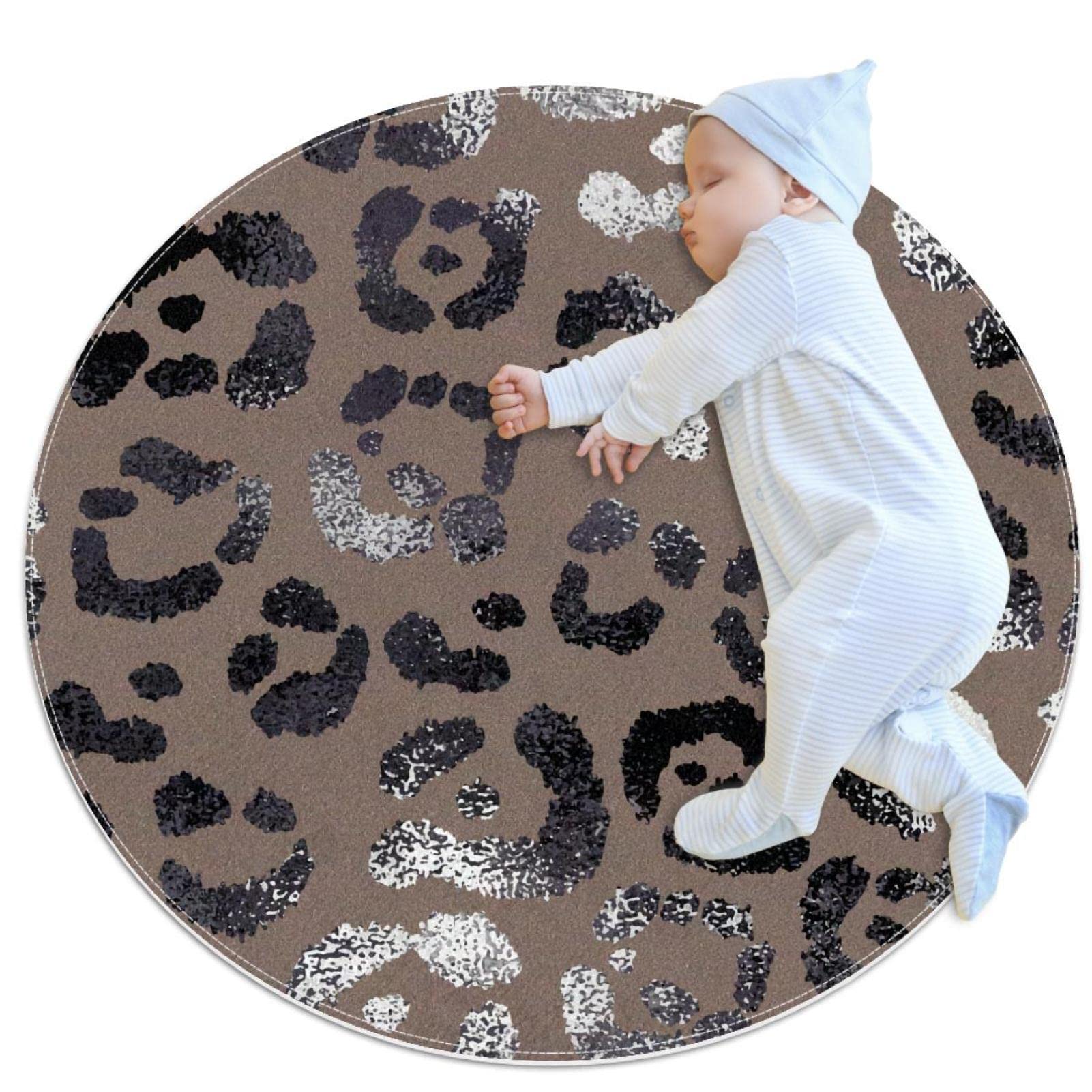 Tapis peau de leopard rond JDEZ 100cm pour creer un cocon doux chez soi