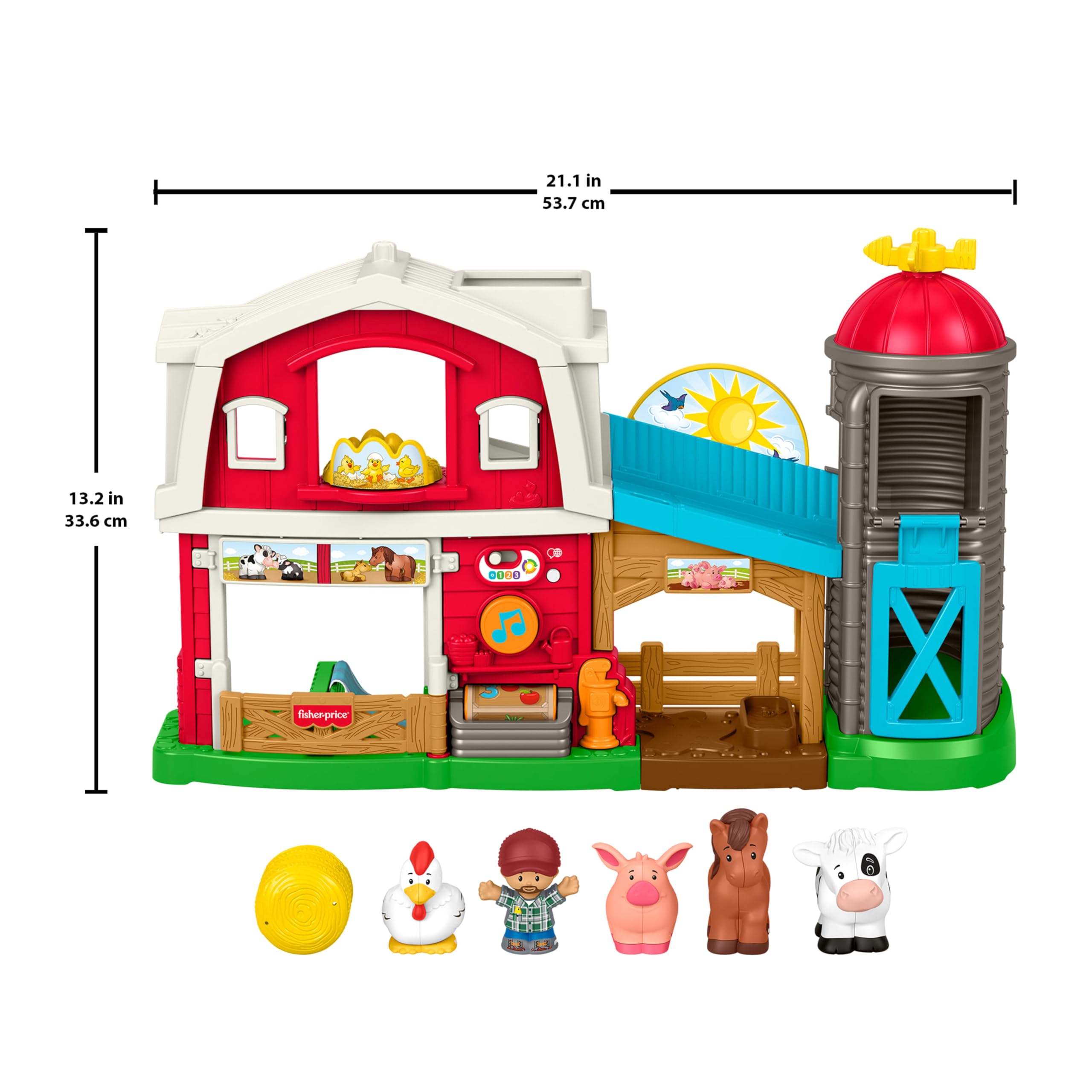 Fisher-Price Little People - Fattoria Animali Felici, Set con Personaggi e Amici Animali, Tante Canzoni, luci e Frasi, Versione Italiano +UK+FR+DE, Giocattolo per Bambini, 1+ Anni, JGX08