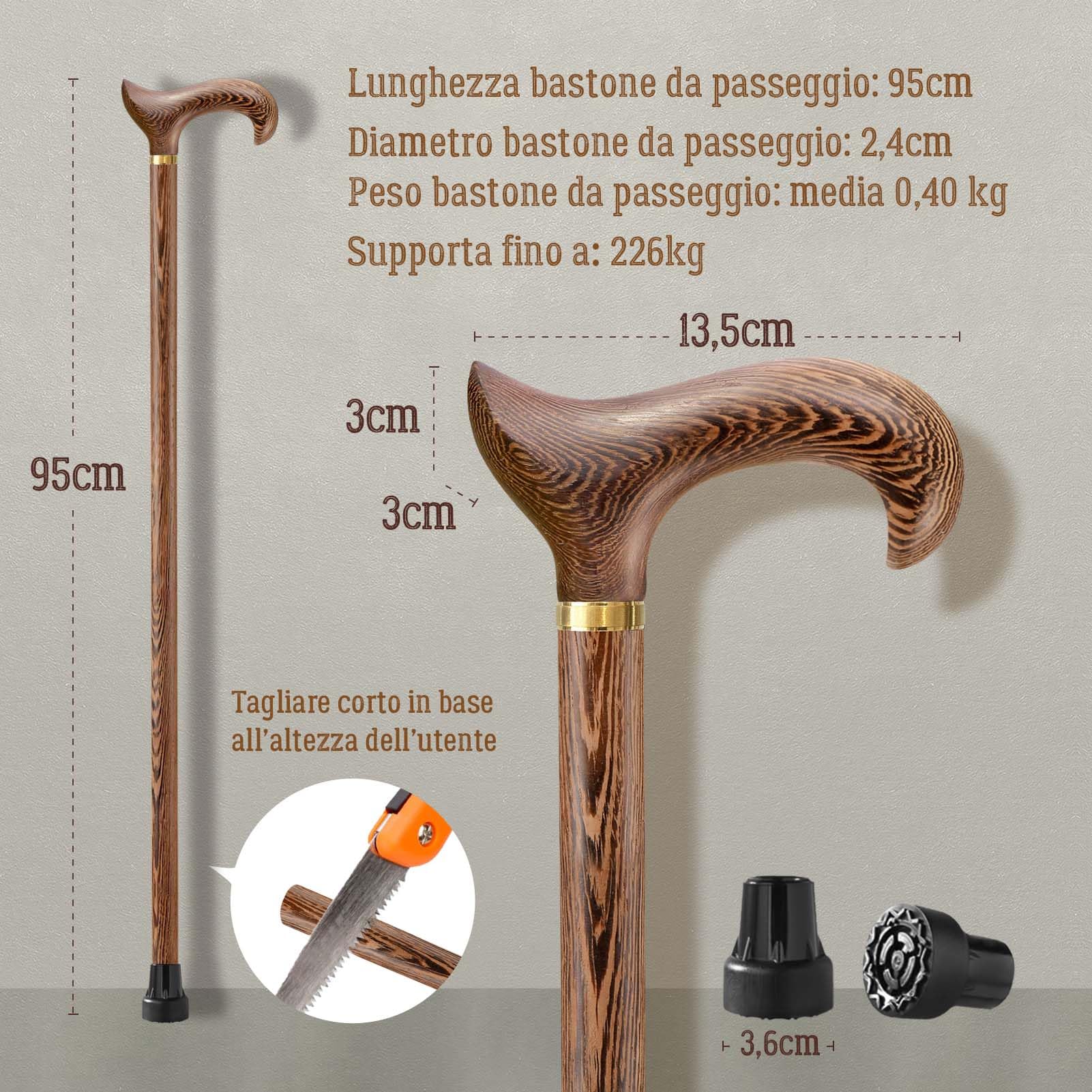 Bastone da passeggio fatto a mano, in legno da uomo e da donna, con portata di 226 kg, per anziani, ergonomici Derby-high-end, in legno massello naturale, adatto per regali