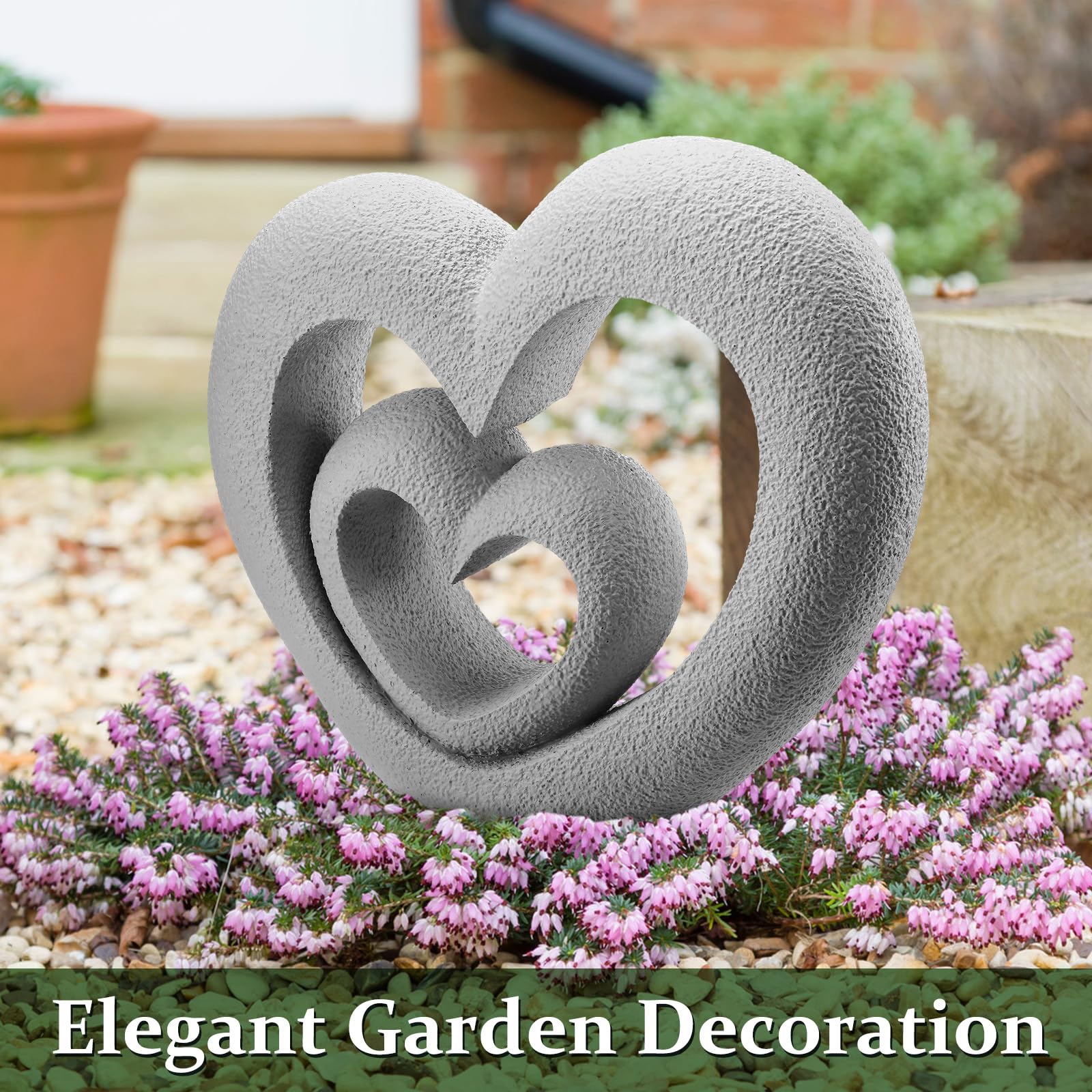 Suzile Escultura de jardín de resina con forma de corazón anidado, decoración de regalo para el Día de los Caídos, estatuas de jardín al aire libre, 13.39 x 12.2 x 3.15 pulgadas, estatuas