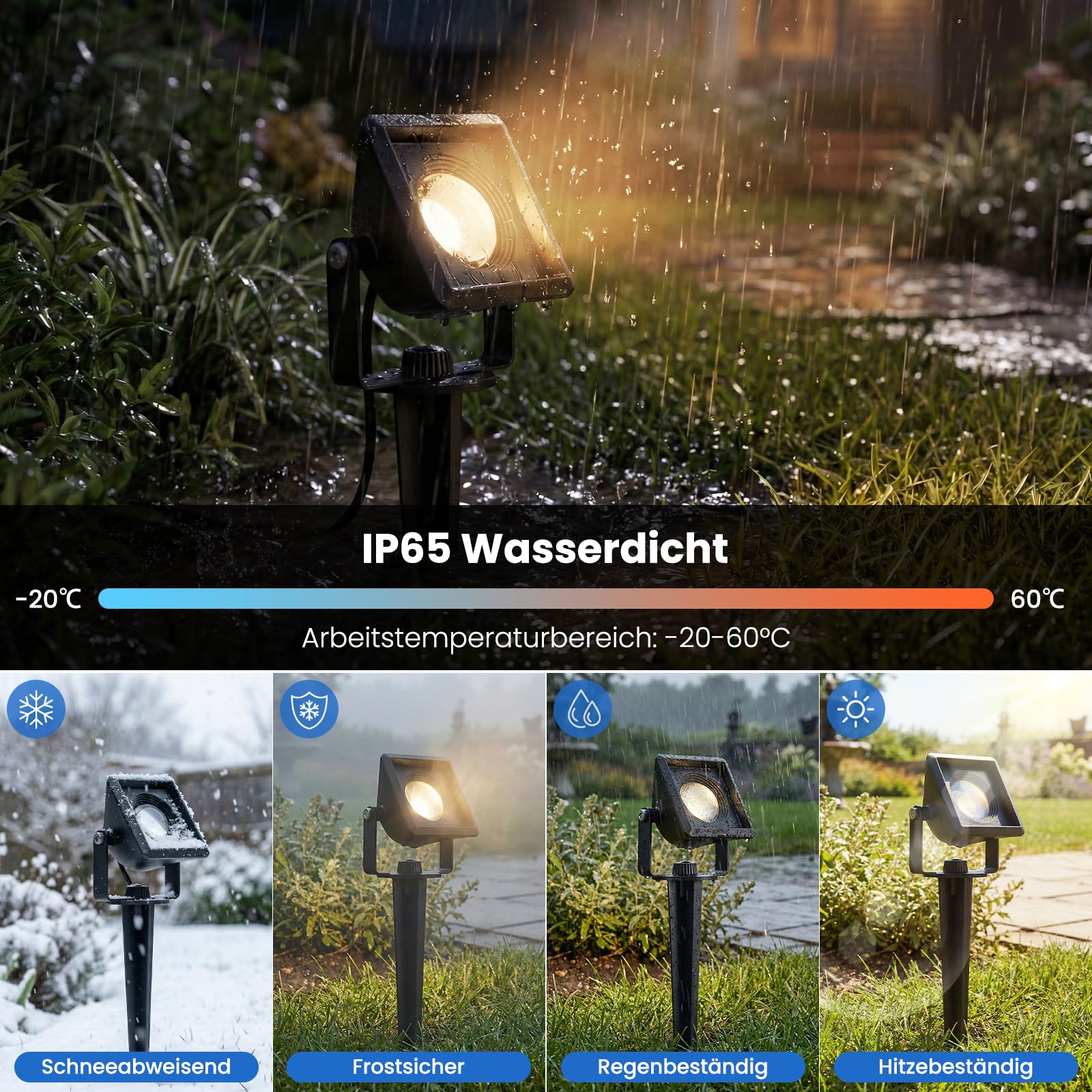Solarlampen für Außen, Solar-Gartenstrahler mit 4 Timerstufen + 4 Helligkeitsstufen, Solarstrahler für Außen Garten, Automatisches Ein-/Ausschalten, IP65 Wasserdicht Solar Strahler Außen