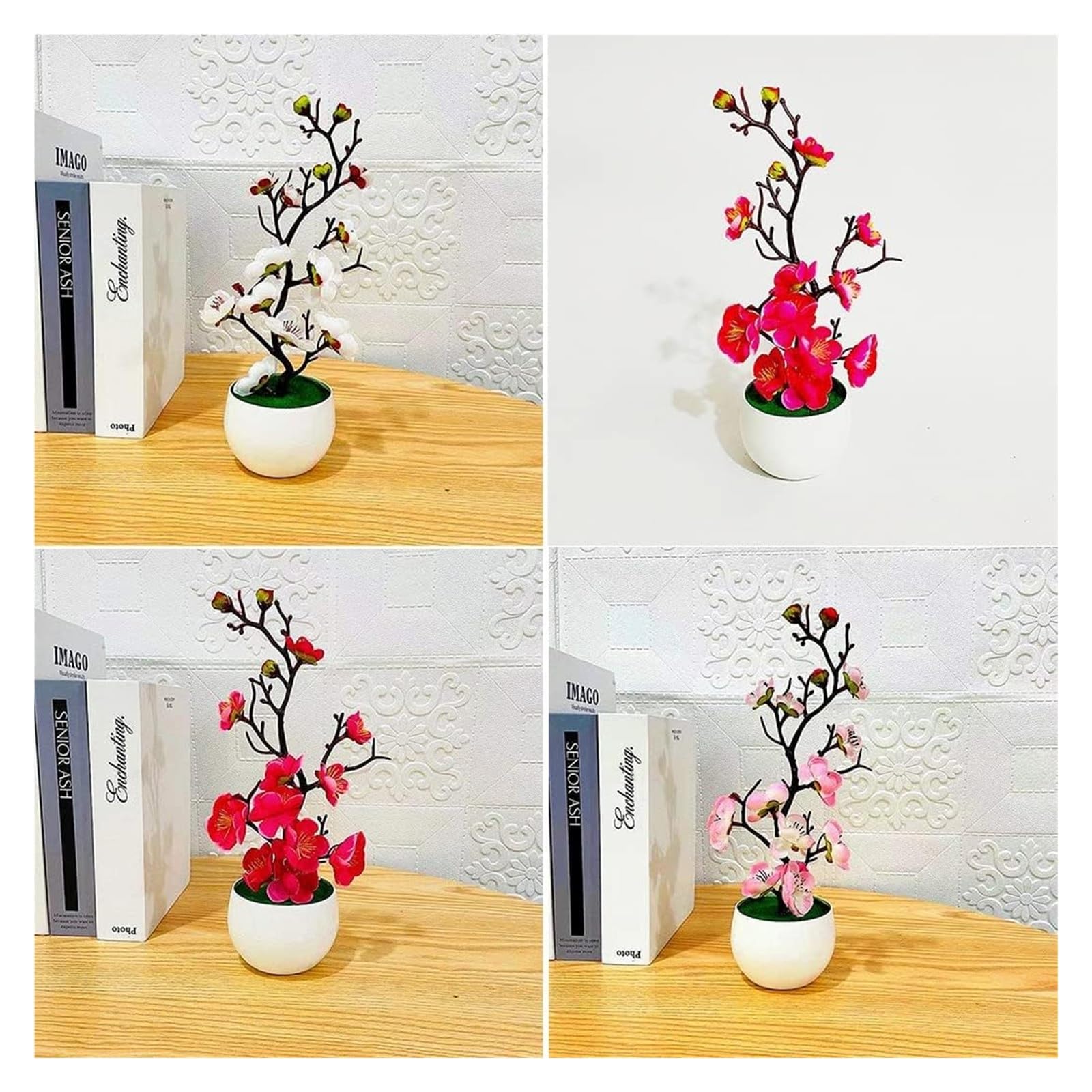 Sztuczne kwiaty z tworzywa sztucznego, 1 szt. Bonsai jedwabne kwiaty śliwkowe rośliny symulacja zimowa gałąź