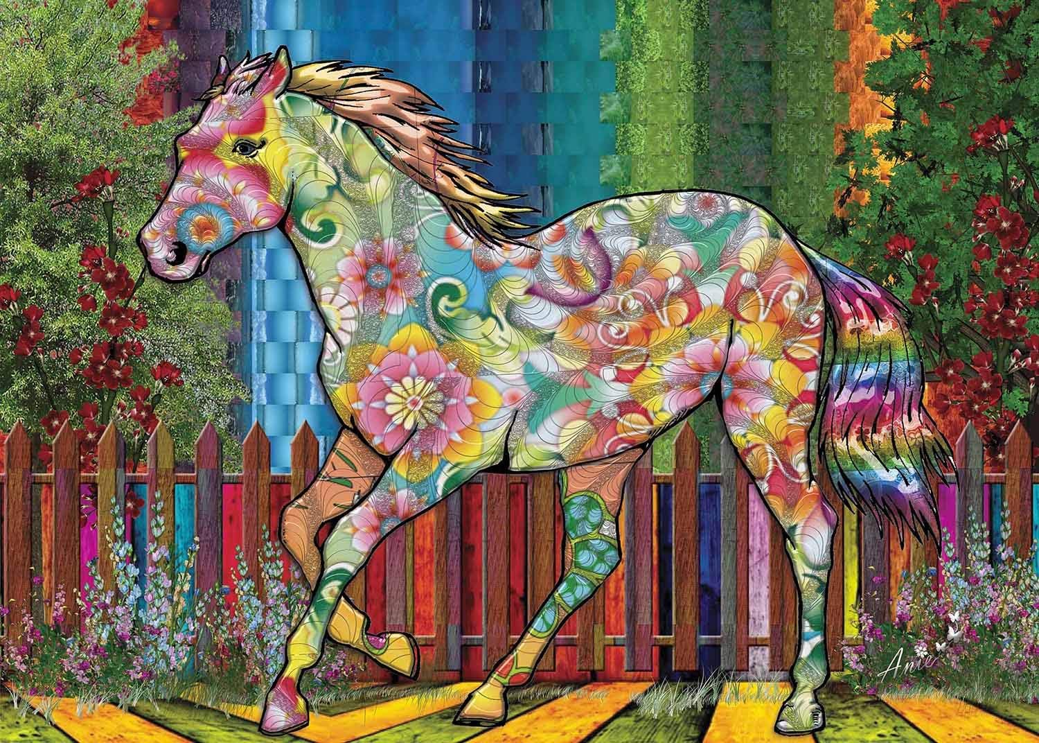 JaCaRou Puzzles Flower Horse 1000 Pieces Jigsaw Puzzle
