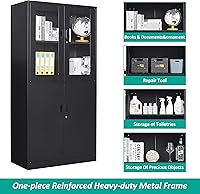 Vista 4 de SISESOL Display Cabinet with Glass Doors and Lock,Black Metal Storage Cabinet,Freestanding Locking Kitchen Pantry Cabinets with Doors and Shelves