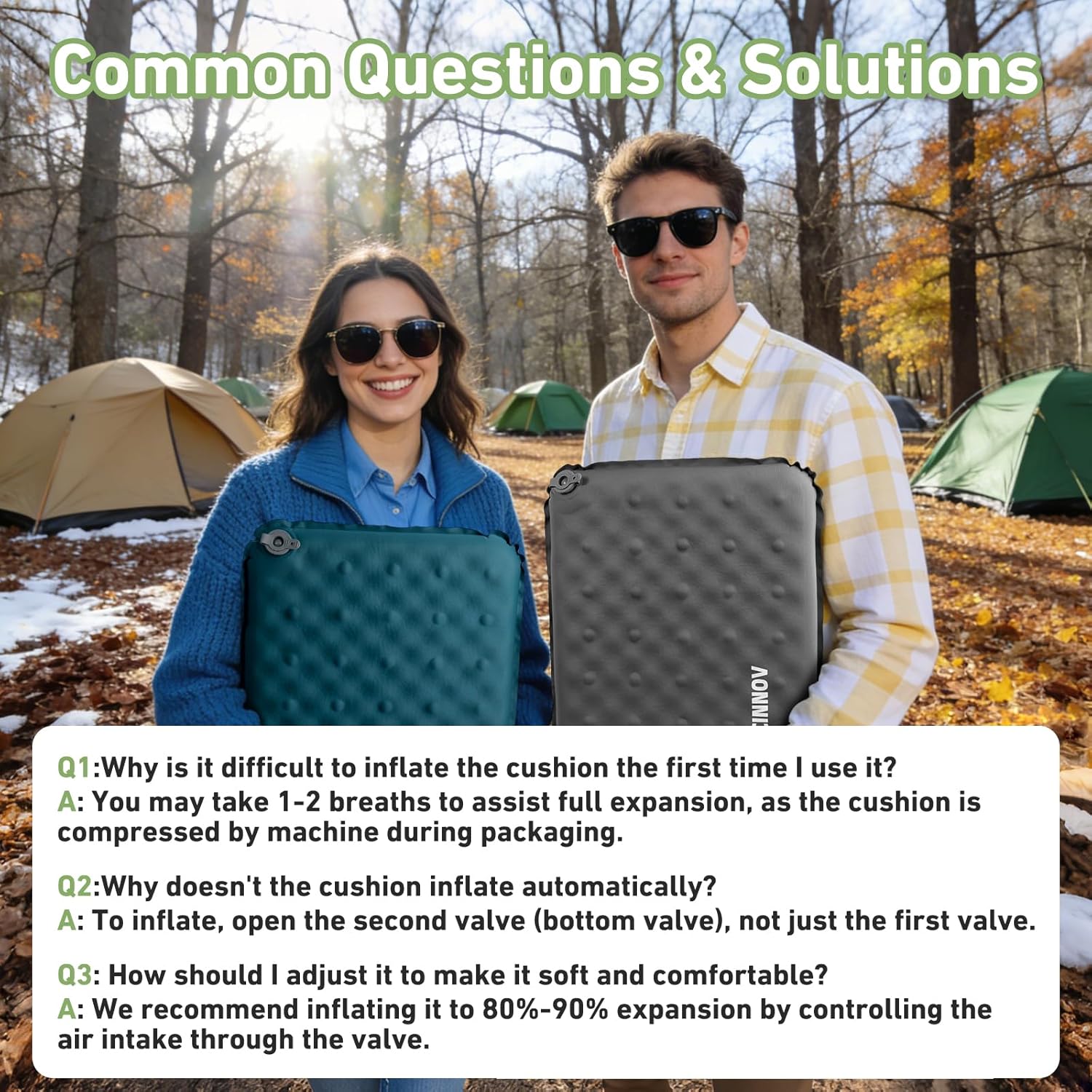 Inflatable Seat Cushion, 2 Pack Self Inflating Memory Foam Portable Stadium Seat Cushions for Bleachers Lightweight Camping Comfort Airplane Cushion for Long Flights Outdoor Events (2 Pack Blue)