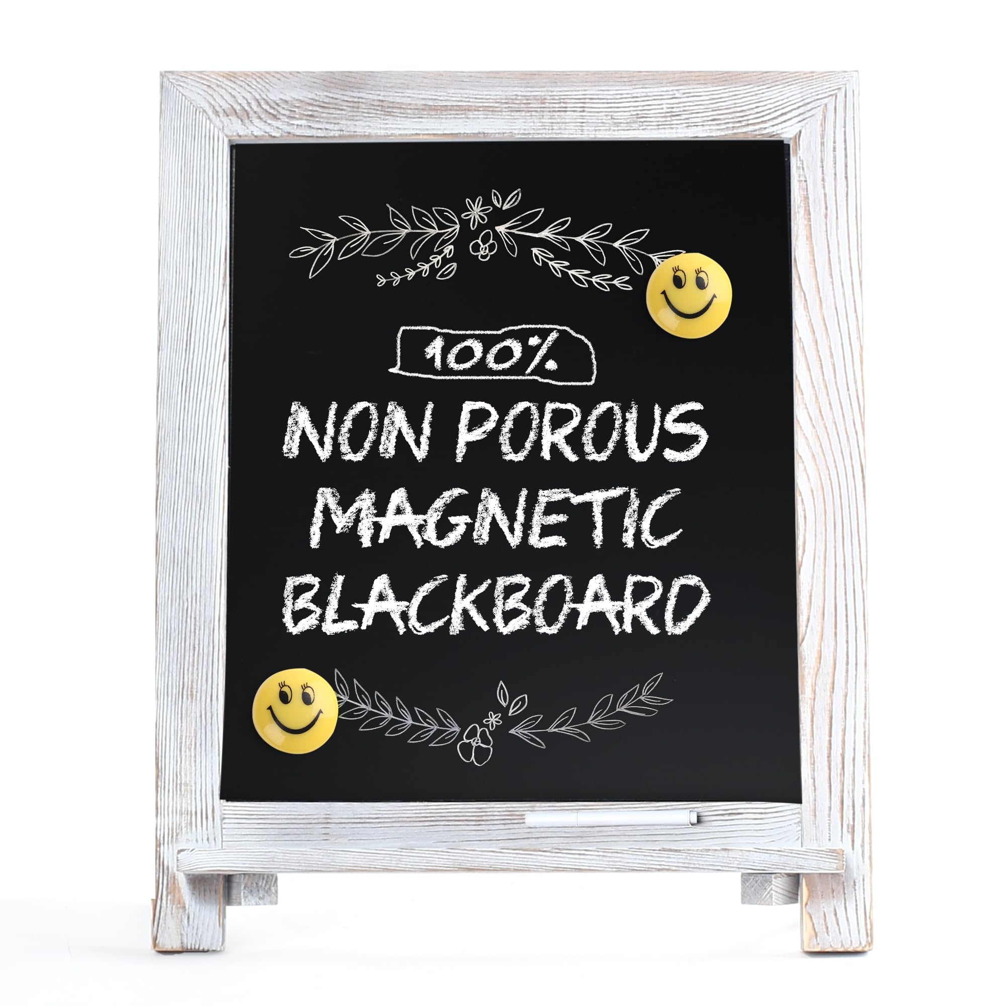 LotFancy 15"x12" Magnetic Chalk Board Sign, Small Wood Framed Tabletop Black Easel Chalkboard, Foldable Standing Ledge,1 White Chalk Pen 2 Magnets and