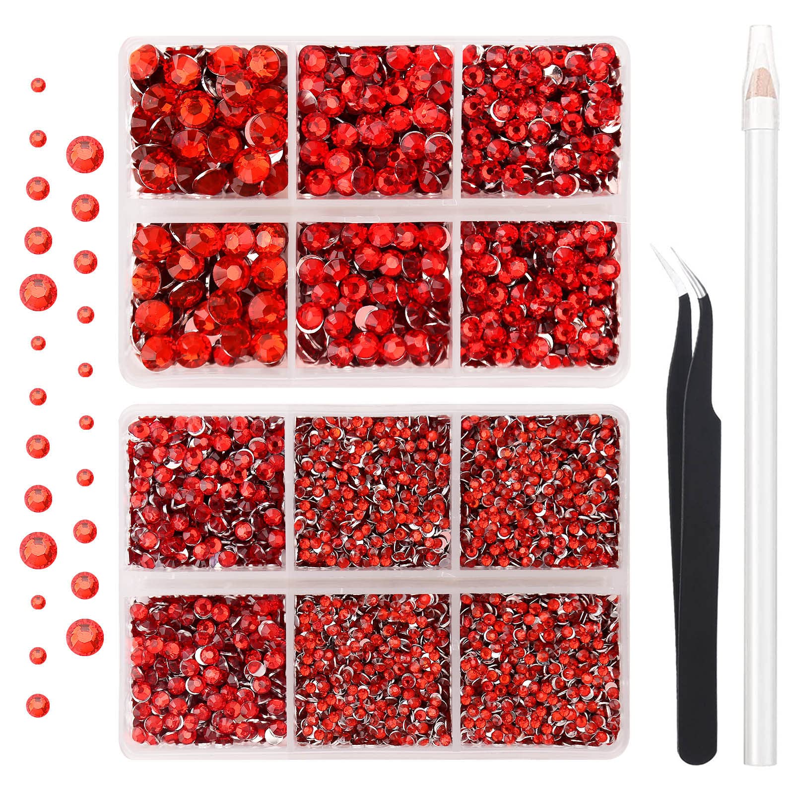 10000PCs 2-6MM Light Siam Resin Flat Back Rhinestones with Silver Bottom, Round Non Hotfix Resin Rhinestones Nail Gems Stones with Tweezer & Picker Pen for Tumblers Nail Art & DIY Decoration