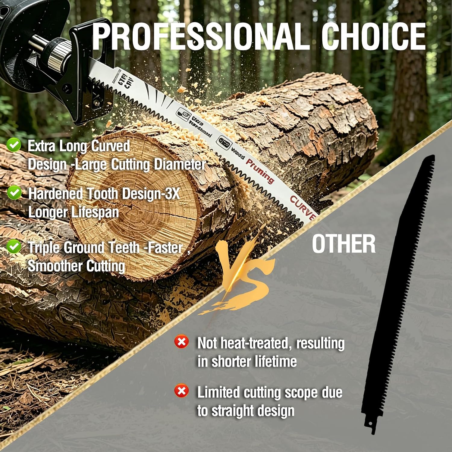 Japanese Teeth Reciprocating Saw Blade 15 Inch, Arc Edge Wood Pruning Reciprocating Saw Blades, 6TPI Pruning Saw Blades for Tree Trimming, Wood Cutting, Cr-V Reciprocal Saw Blade, 3 Pcs