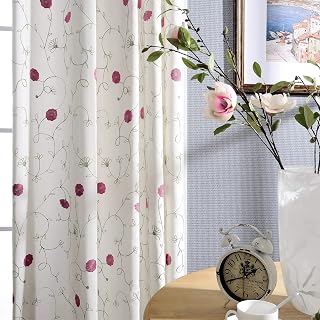 VOGOL Floral Embroidered Grommet Curtains for Bedroom, 2 Panels, 52 x 63 | Well Made Finish, Just Right Light Control, Elegant High-End Look, Simple Style Window Panels for Living Room, Red