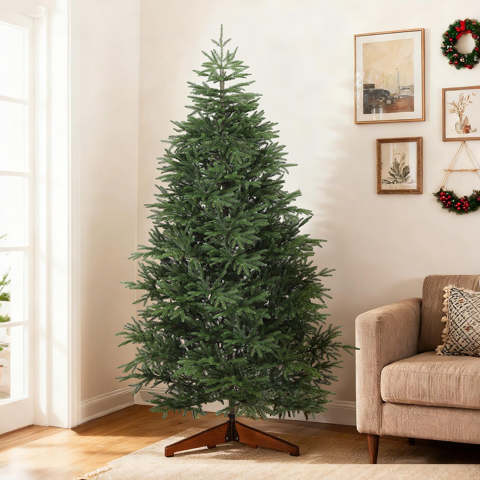 SALCAR Premium Künstlicher Weihnachtsbaum 180 cm – 100 % PE-Spritzguss, realistischer Stamm, schwer entflammbar, Stabiler Massivholzständer, inkl. Aufbewahrungstasche