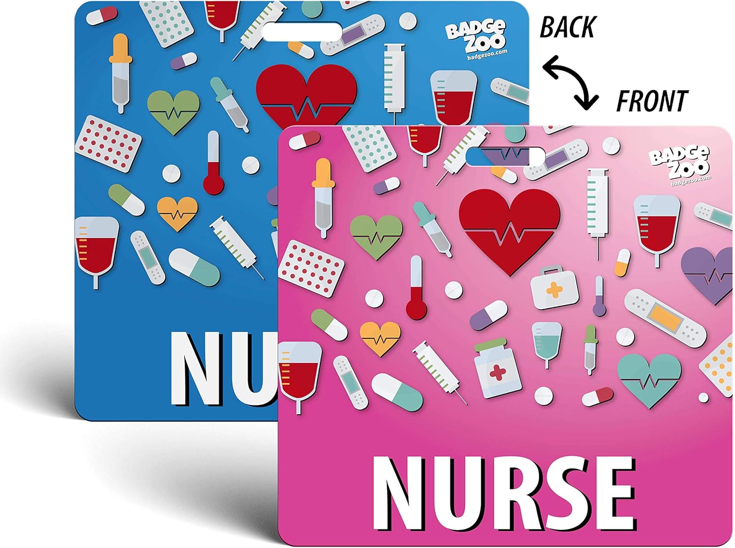 Nurse Badge Buddy - Pink/Blue with Medical Icons - Horizontal Badge Id Card for Nurses - By BadgeZoo (20)