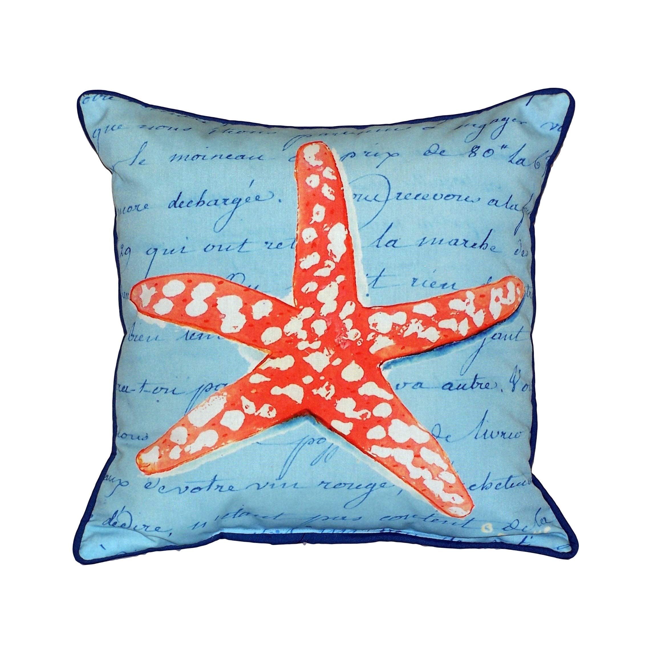 Betsy DrakeCoral Starfish Blue 18-inch Indoor/Outdoor Pillow