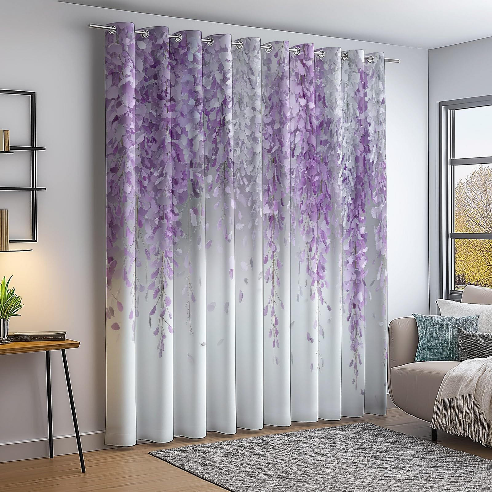 Blackout Curtains 65 inch Long for Bedroom - Country Rustic Flowers Wisteria Thermal Insulated Eyelet Curtain, Purple Opaque Curtains Drapes W 29.5" x L 65" Window Treatment