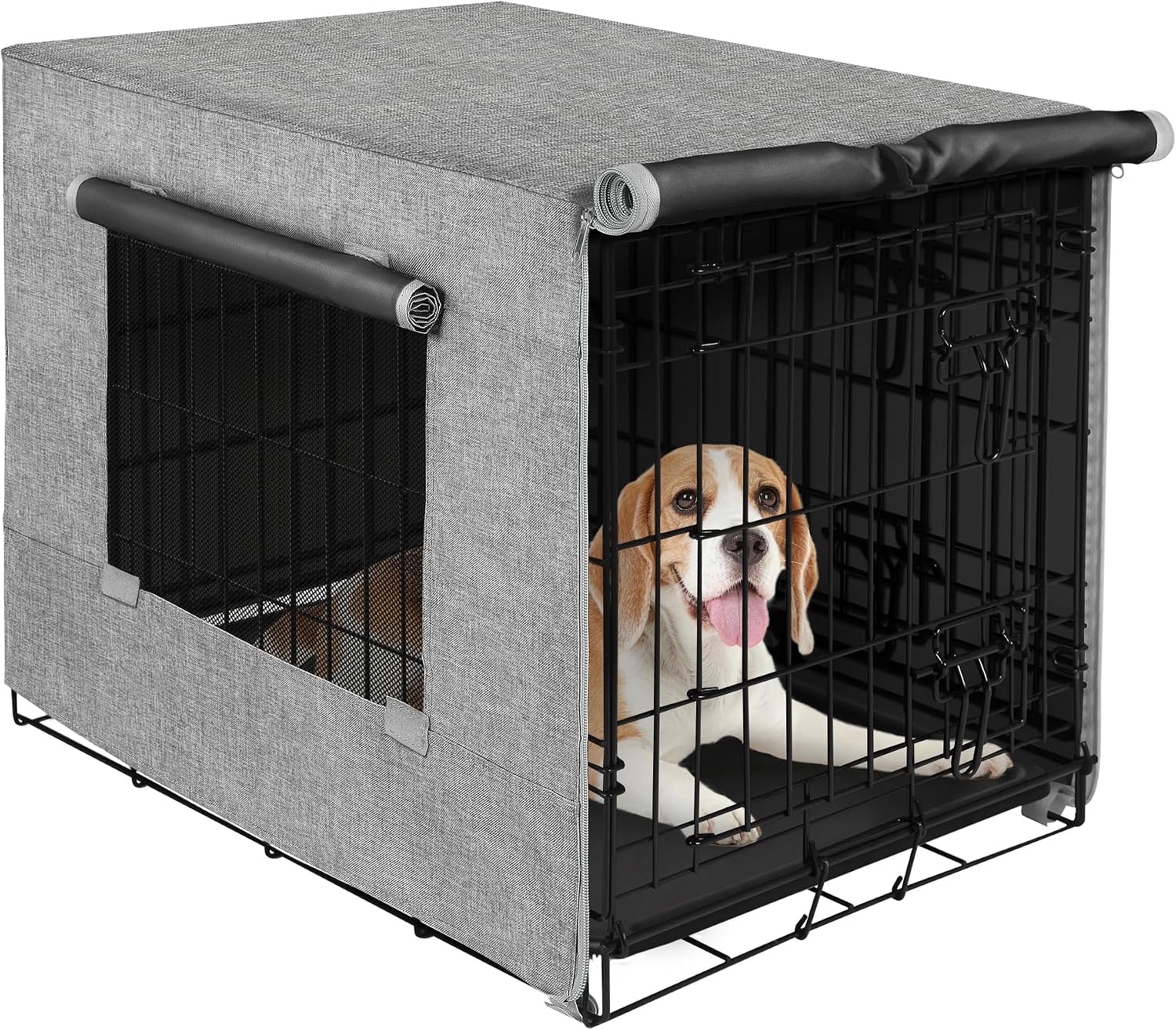 Akinerri Dog Crate Cover with Mesh Window, Double Door Waterproof Pet Kennel Cover, Durable 600D Polyester Protective Cage Cover for 30 Inch Dog Crate - Grey