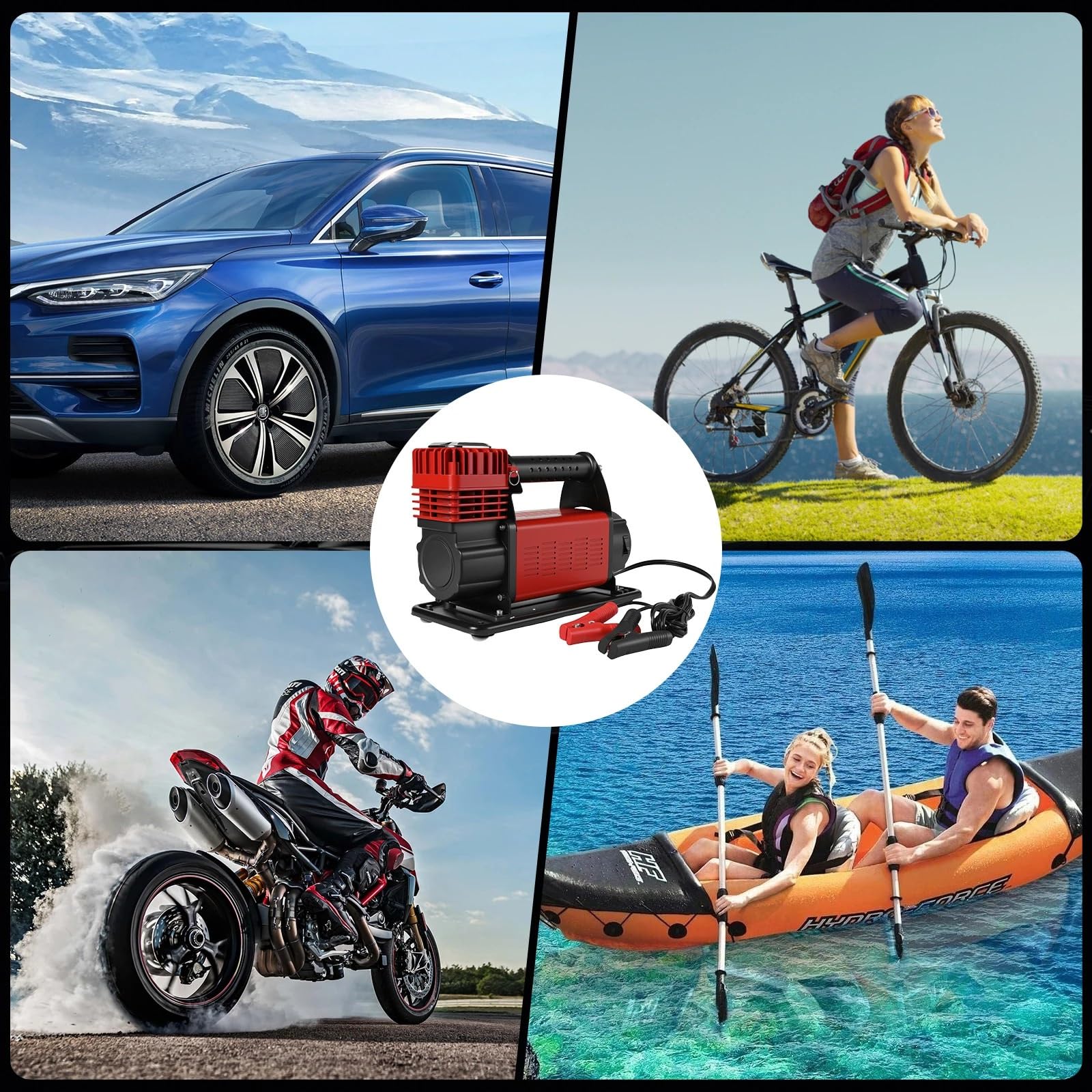 pompka do opon Inflator opon Kompresor Sprężarka powietrza Dwucylindrowa pompa powietrza 150PSI do samochodów ciężarowych Pasuje do samochodów i rowerów Przenośne kompresory powietrza