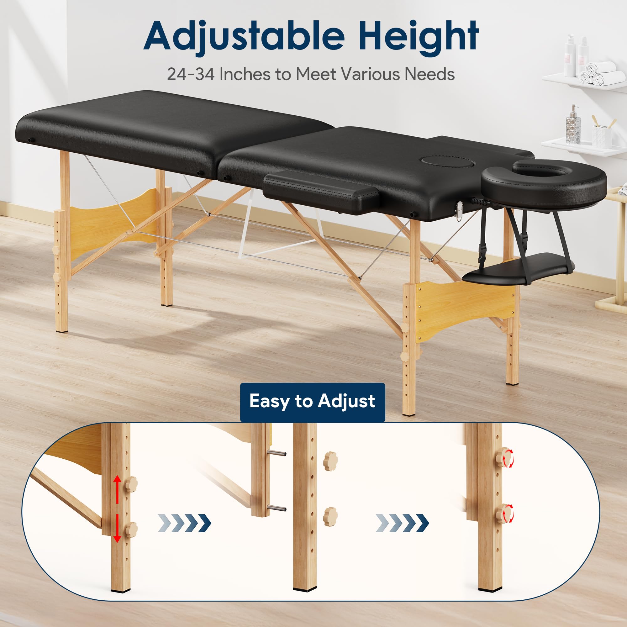 Brelley Mobile Massageliege Klappbar 2 Zone, Höhenverstellbare Professionelle Massagetisch mit Kopfstütze Armlehnen, Für Spa Salon Tattoo Schönheit