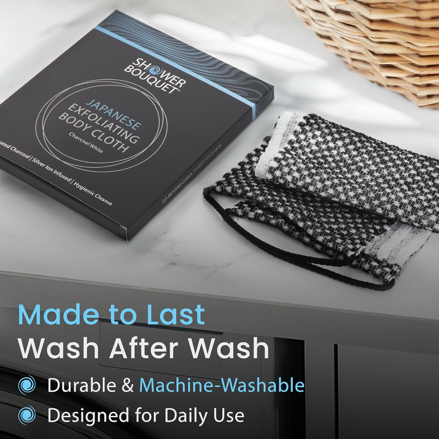 Japanese Exfoliating Washcloth for Back & Body - Charcoal & Silver Ion Exfoliating Towel - Two-Sided Gentle Exfoliation - Image 6