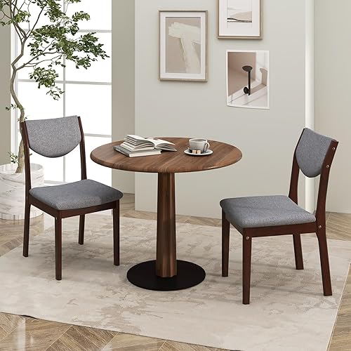 Miniatura 8 de Giantex Juego de 2 sillas de comedor de madera, sillas de cocina de madera con marco de madera de goma, asiento y respaldo tapizados, sillas