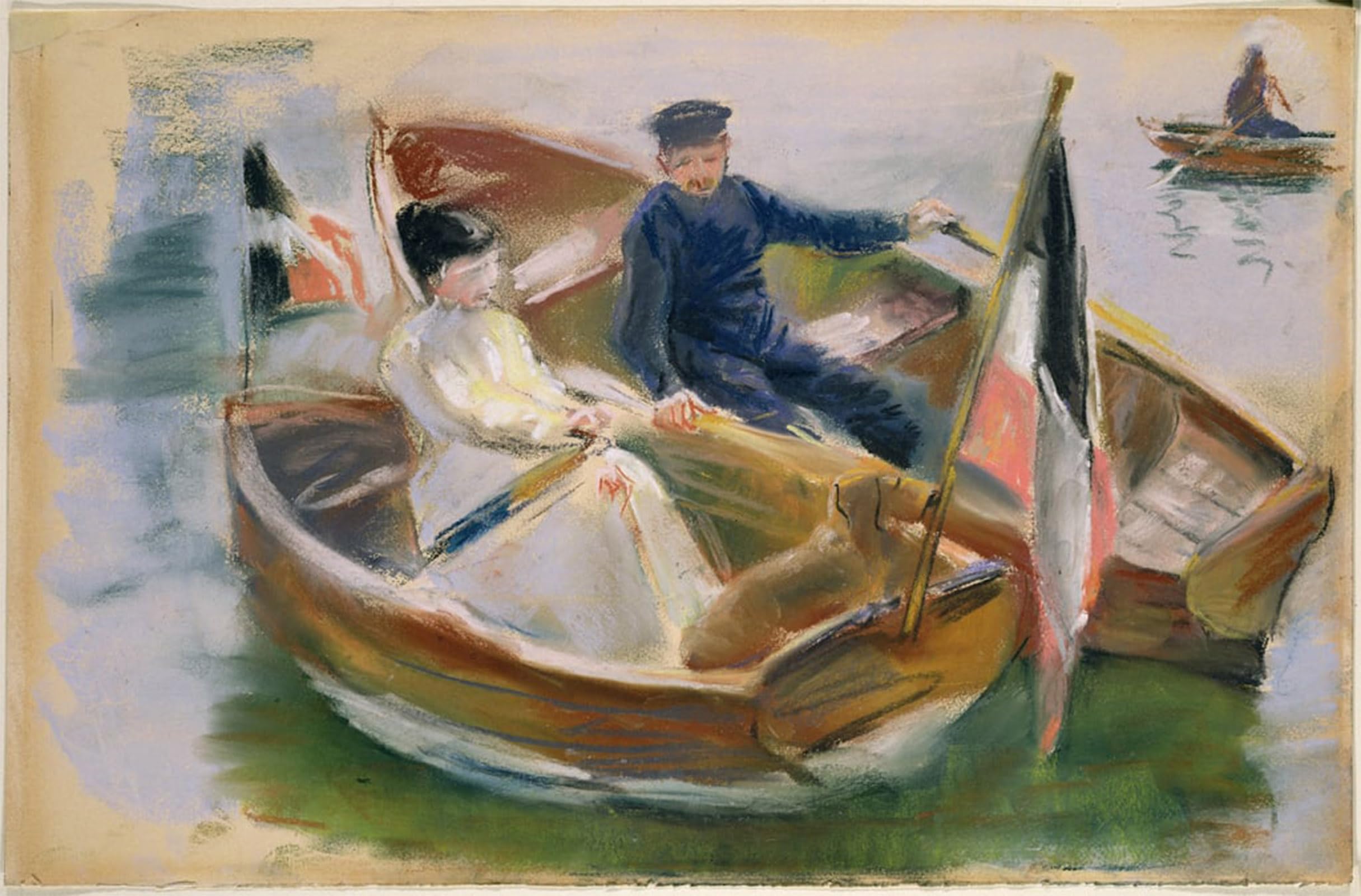 ARTXLXXBN Famous Print Painting Colorful Art Print Zwei Boote with Flaggen Wannsee by Max Liebermann Canvas Art Decorations for Home Decor 60x90cm