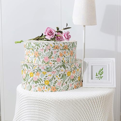 Miniatura 2 de Soul & Lane Spring Fling - Cajas de recuerdo decorativas ovaladas con tapas, juego de 2 contenedores de cartón con patrón floral, cajas de cartón