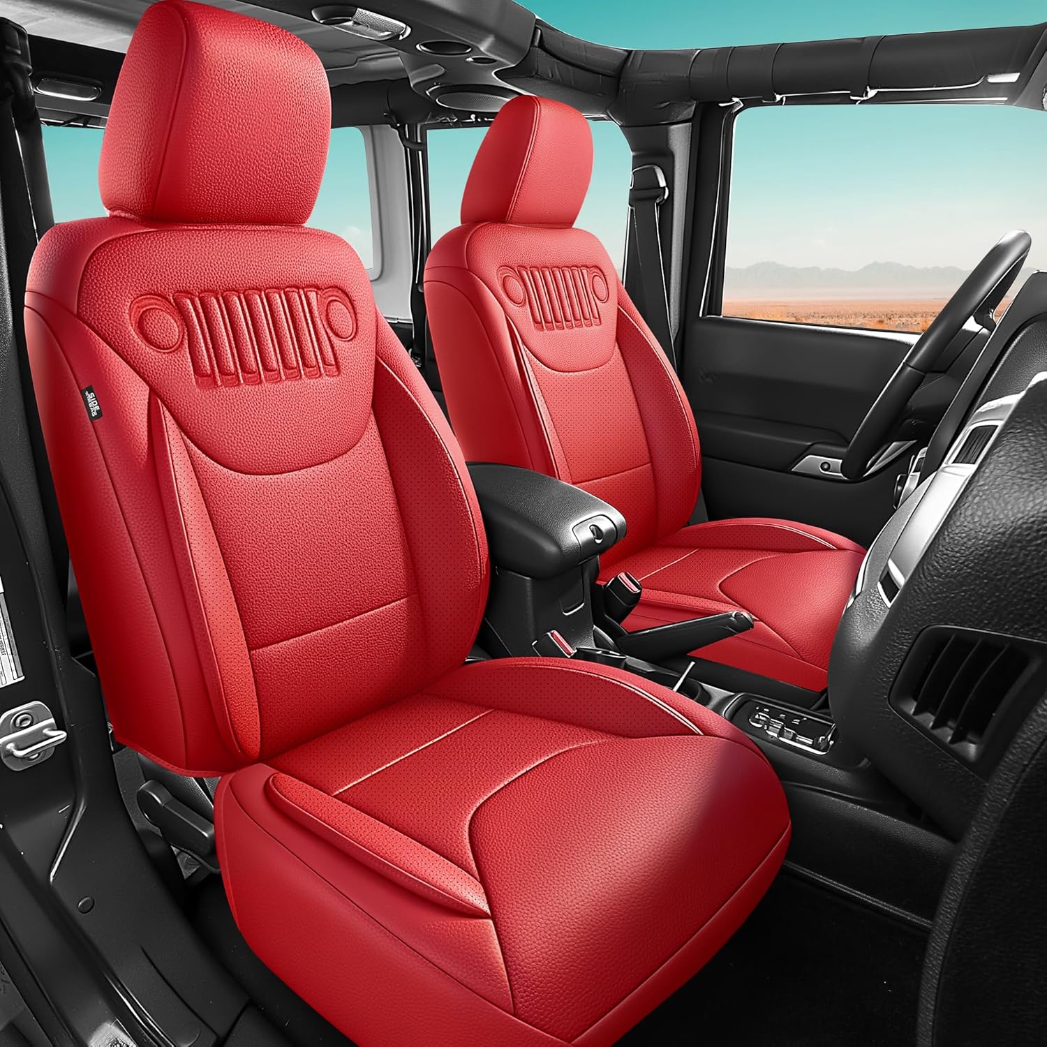 for Jeep Wrangler Seat Covers 2013-2017 JK, Waterproof & Wear-Resistant Faux Leather Seat Covers with Full Coverage, Custom Fit Interior Accessories for Off-Road Enthusiasts - (Red)