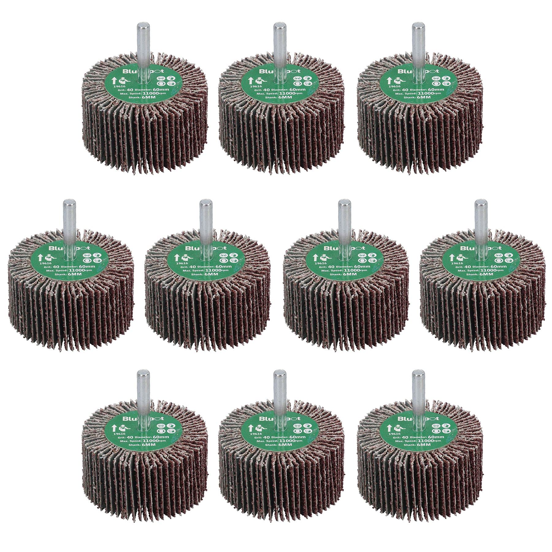 Lot de 10 disques abrasifs à lamelles Grain 40 60 mm