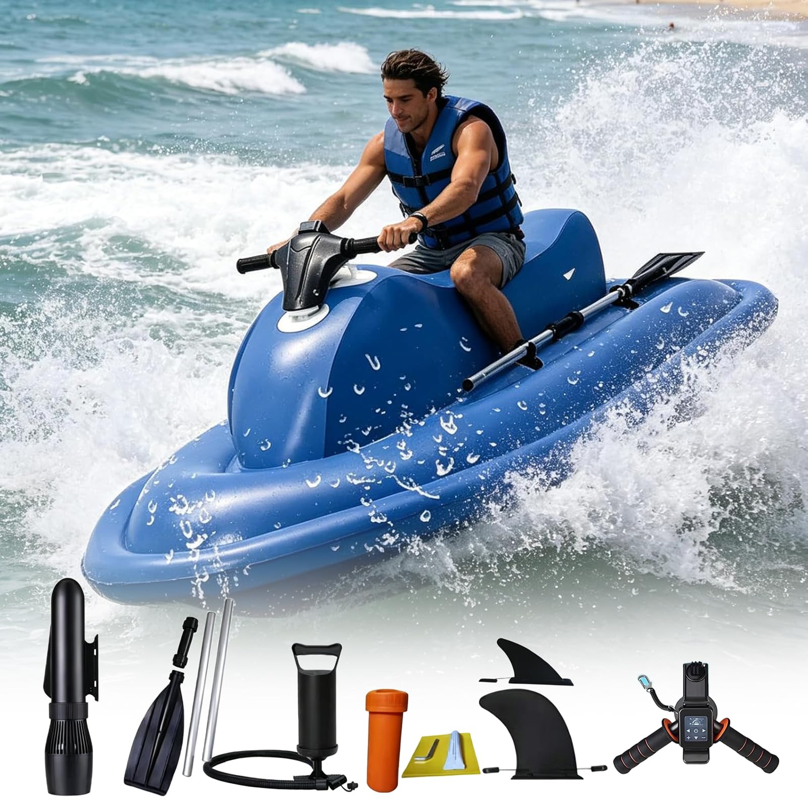 TDSYOCG 2-Person Electric Underwater Jet Boat, Pro Electric Underwater Scooter Jet Ski, Electric Motor Boat With 500W(3-9Km/h)/700W(3-11Km/h) Motor, 40-130 Min Runtime, for Adults and Kids Motorboat