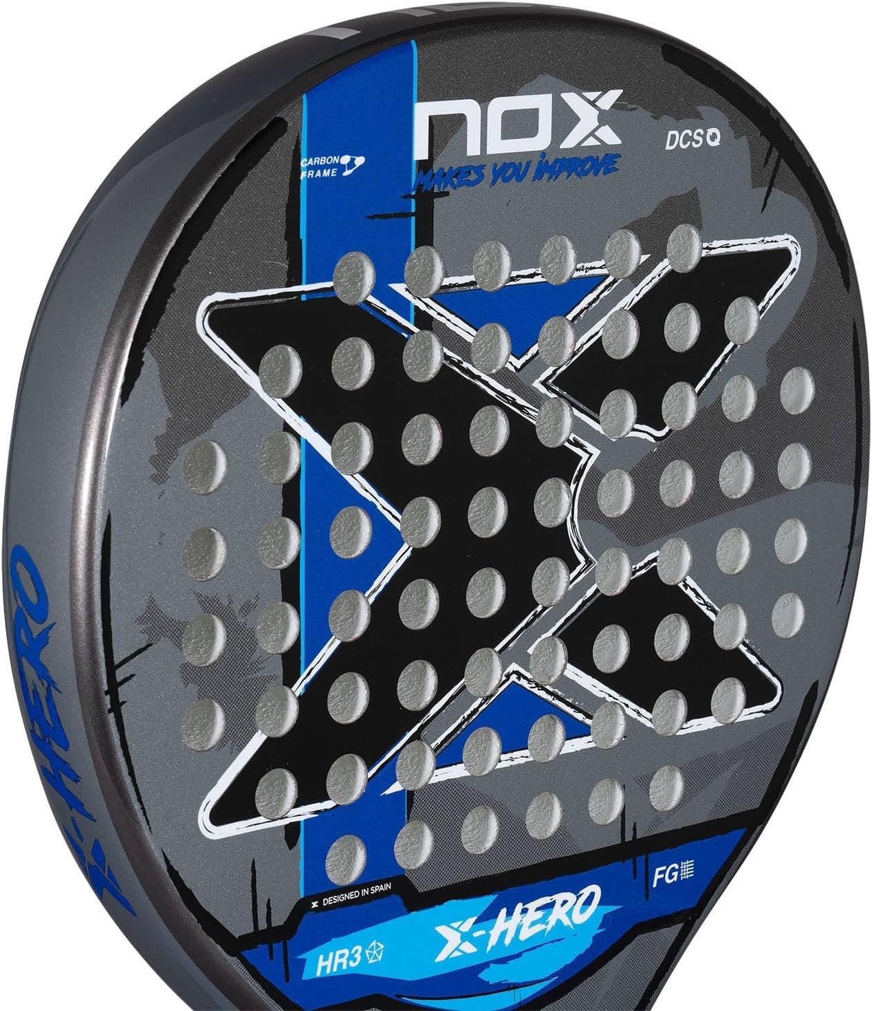 NOX Padel Racket X-Hero 2026 | Round Shape Pala Padel for Beginners & Intermediate Players | Carbon Frame, 3K Fiber Glass Face, HR3 White Eva Core | DCS Stability, Lightweight Agility & Gloss Surface