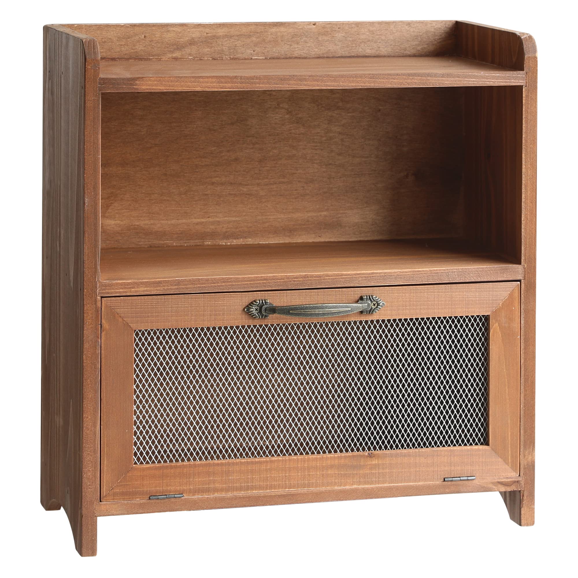 COLLECTIVE HOME - 2 Tiered Storage Cabinet, Countertop Cabinet, Wood Organizer for Kitchen Living Room Bedroom Office, 15.75 x 14.5 x 6.5 (no pattern, single door, brown)