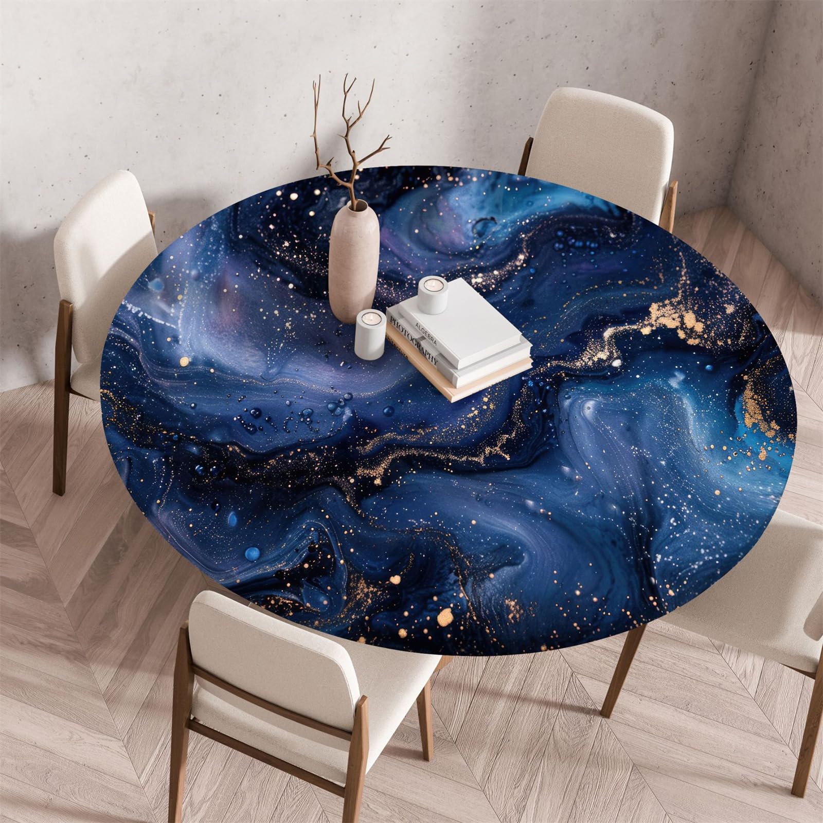 Muiuou Elastic Edged Round Tablecloth,Marble Printing Reusable Wipeable Waterproof Oil-Proof Round Table Cloth Tablecloth,for Dinning Room Kitchen Home Decoration (Diameter 100cm,Marble 10)