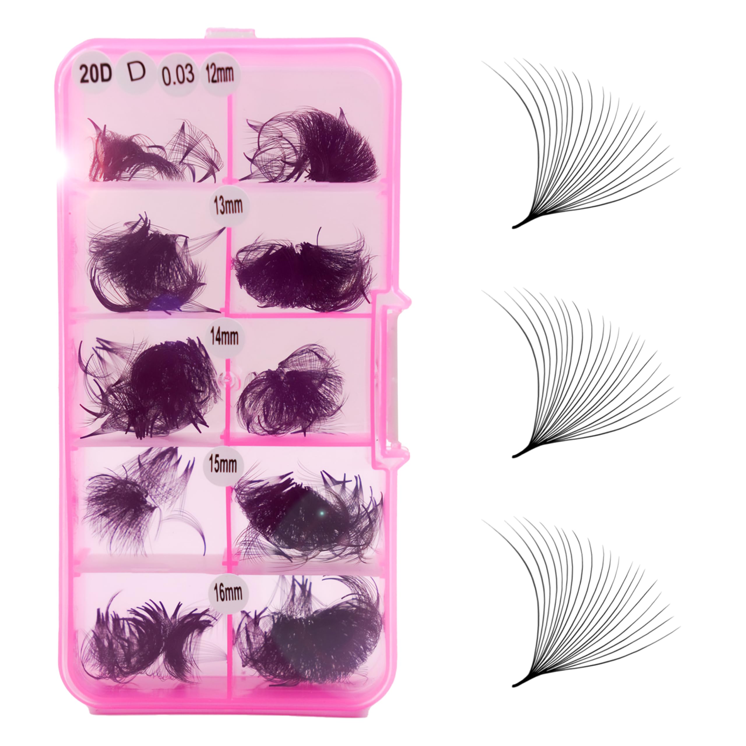 Vorgefertigte Fächer-Extensions C/D Curl, 12–16 mm, Mixlänge 0,03 Dicke, Ultra Speed, 600 Fächer, Promade Fächer, Wimpernverlängerungen, vorgefertigte Volumen-Wimpern