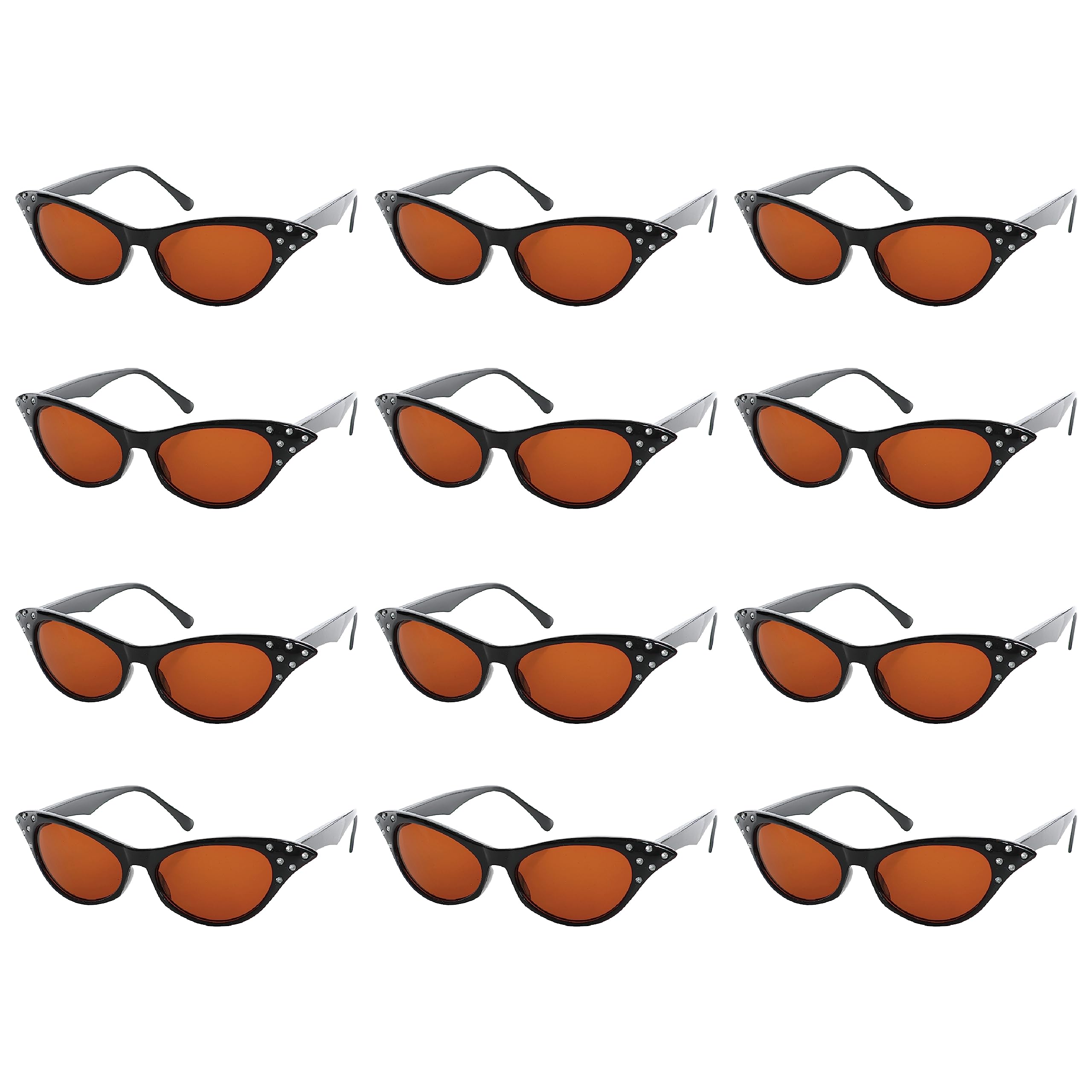 Gafas de sol negras de los años 50 para mujer, gafas de sol de ojo de gato negras con detalles de diamante, accesorio de disfraz de los años 50, paquete de 4