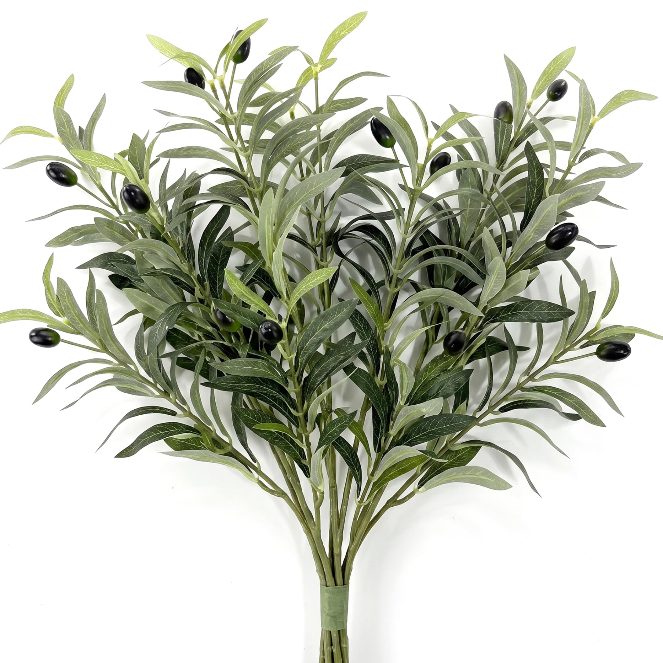 Bemonew Indoor Artificial Olive Tree, 6 Pack Artificial Olive Branches Realistic Greenery Stems for Vase Decor, 16 Inch