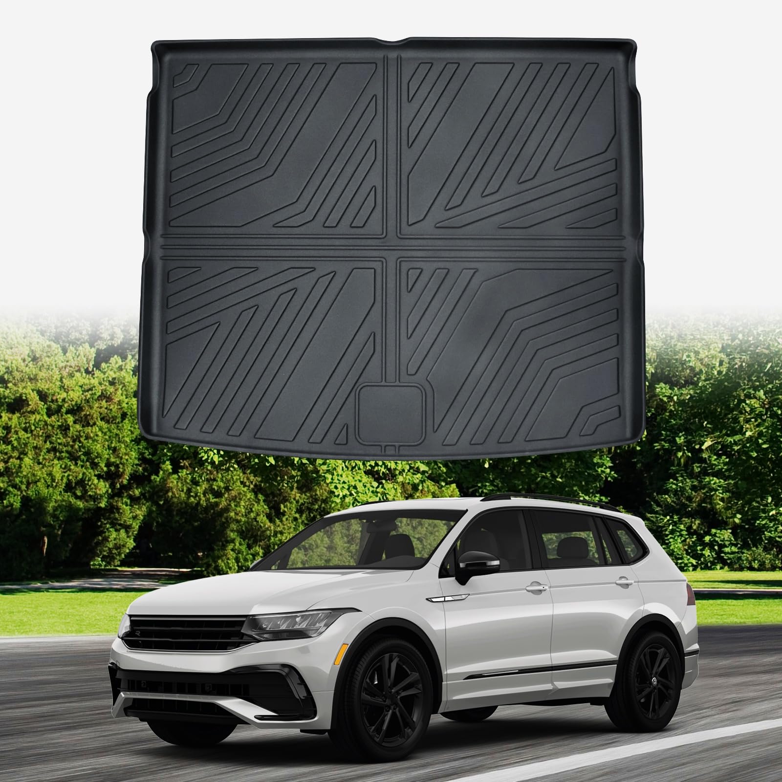 ECOZEN Vasca Baule per VW Tiguan 3 2024-2026 3D Specifica In TPE Proteggi Bagagliaio Tiguan III Tappetino superiore del bagagliaio con bordino rialzato resistente impermeabile per tutte le stagioni