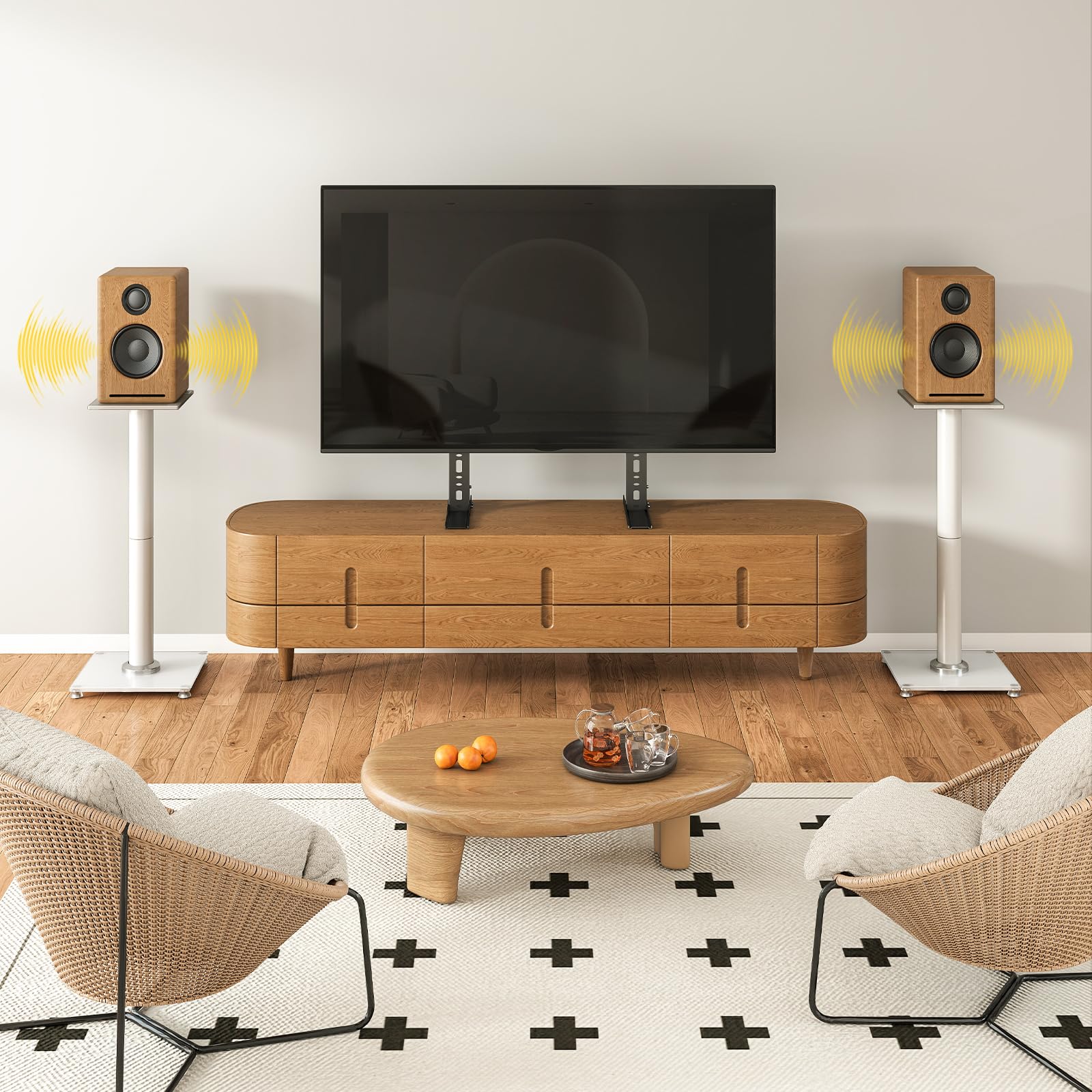 5Rcom Support D'enceinte Universel Pieds Enceintes - Hauteur 680 mm - Supporte Les Allant Jusqu'a 10kgs - Ensemble de 2 - Gestion des Câbles - Facile À Assembler