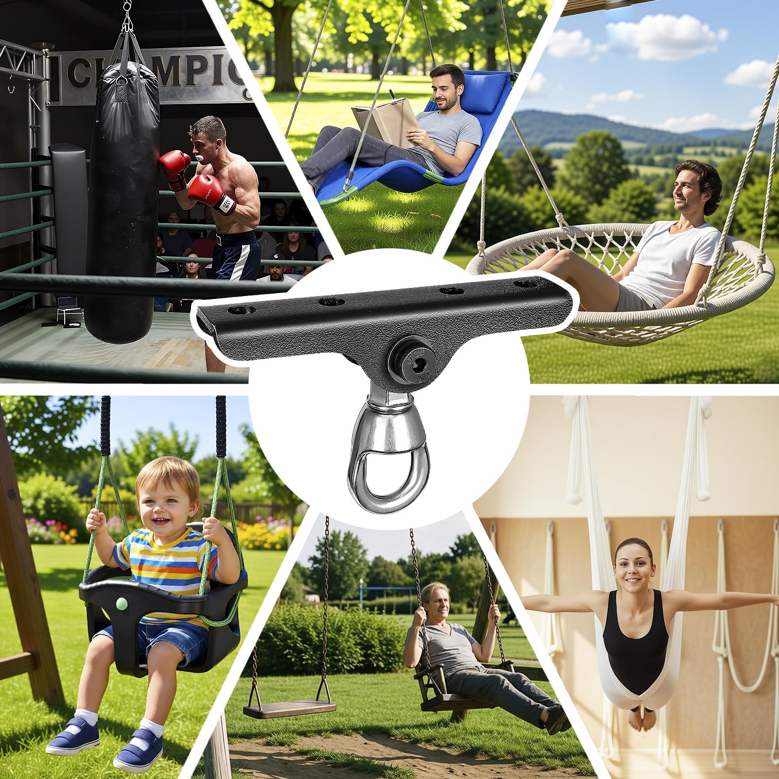 Deckenhaken für Boxsäcke, 363kg Kapazität Deckenhalterung mit Lager, 180° / 360° Rotation Schaukelaufhängung für Boxsack Fitnessstudio Yoga Hängematte,Indoor & Outdoor