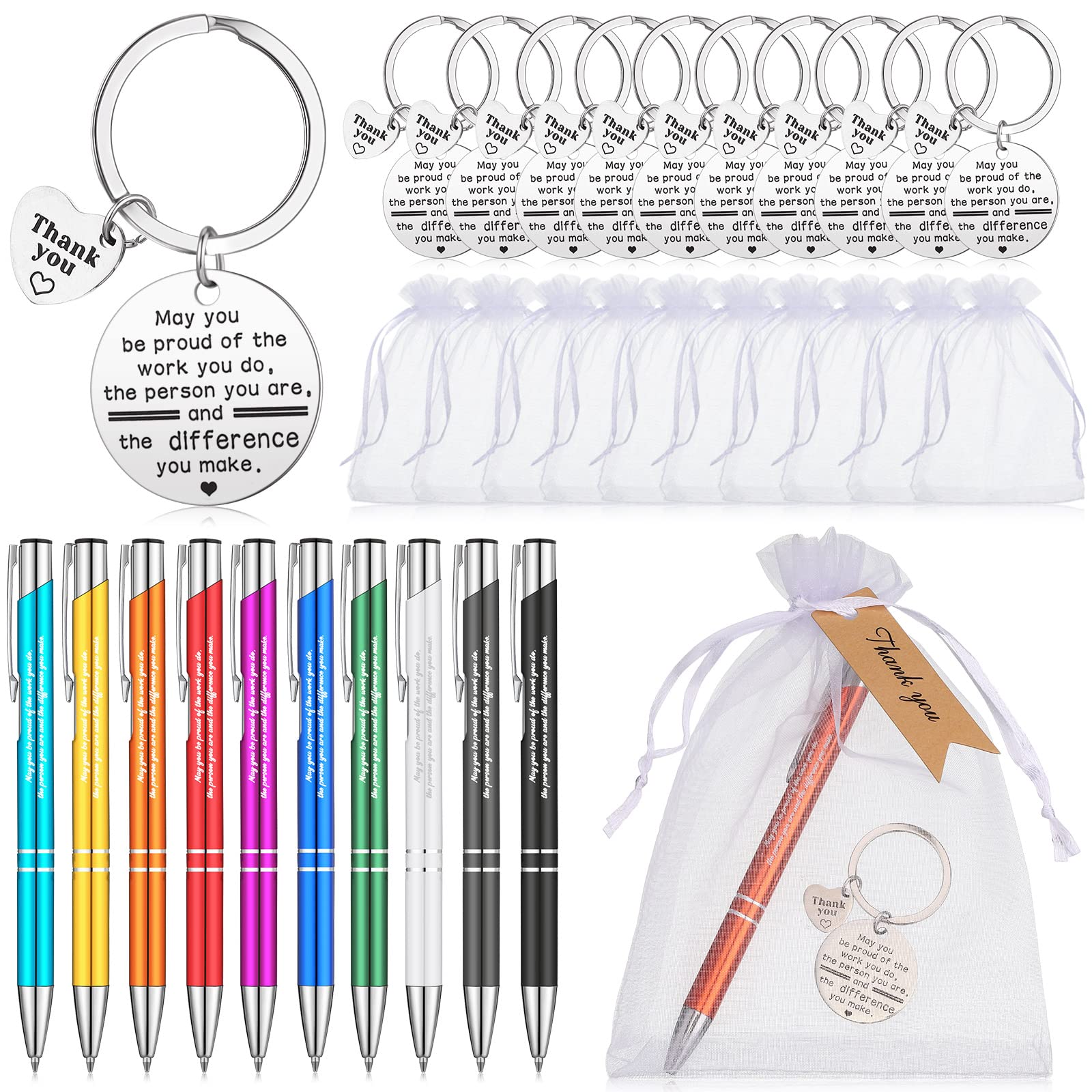 Dianelhall 10 Sets Graduation Gifts for Teacher School Leaver End of The Team Appreciation Gifts for Employee Coworkers Thank You Inspirational Ballpoint Pens Keychains for Staff Christmas