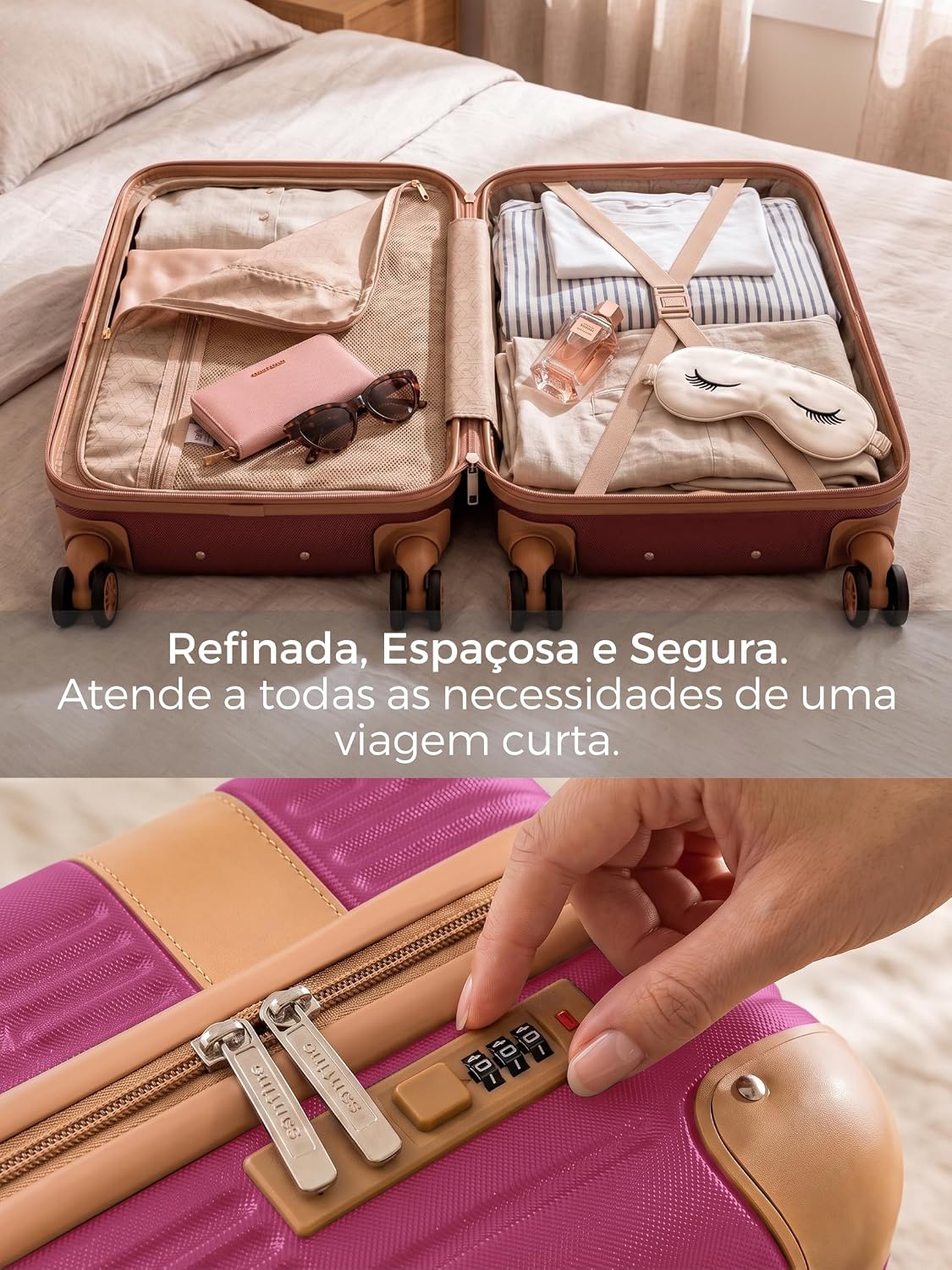 Santino Mala de Bordo Rígida - Textura Canelada Distinta, Rodas Duplas Silenciosas 360°, Cadeado com Combinação Numérica | Leveza e Segurança Aprimoradas para Viagens (Magenta, Pequeno) Santino Mala de Bordo Rígida - Textura Canelada Distinta, Rodas Duplas Silenciosas 360°, Cadeado com Combinação Numérica | Leveza e Segurança Aprimoradas para Viagens (Magenta, Pequeno)
