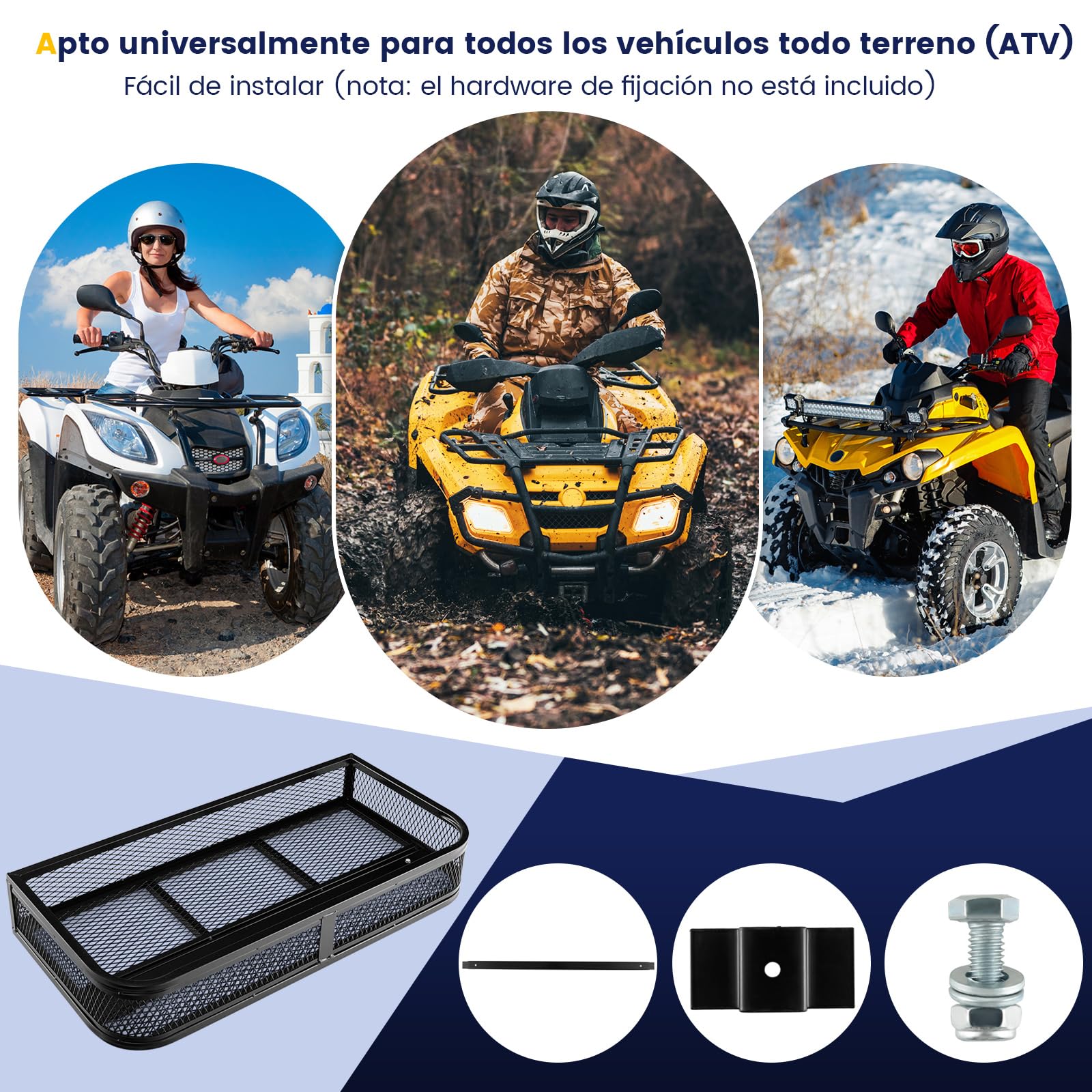 COSTWAY Cesta de Carga Delantera para ATV, Cesta de Rack Delantero Resistente con Marco de Metal de Malla, Cesta de Almacenamiento de Accesorios para ATV/UTV, 92 x 44 x 16,5 cm