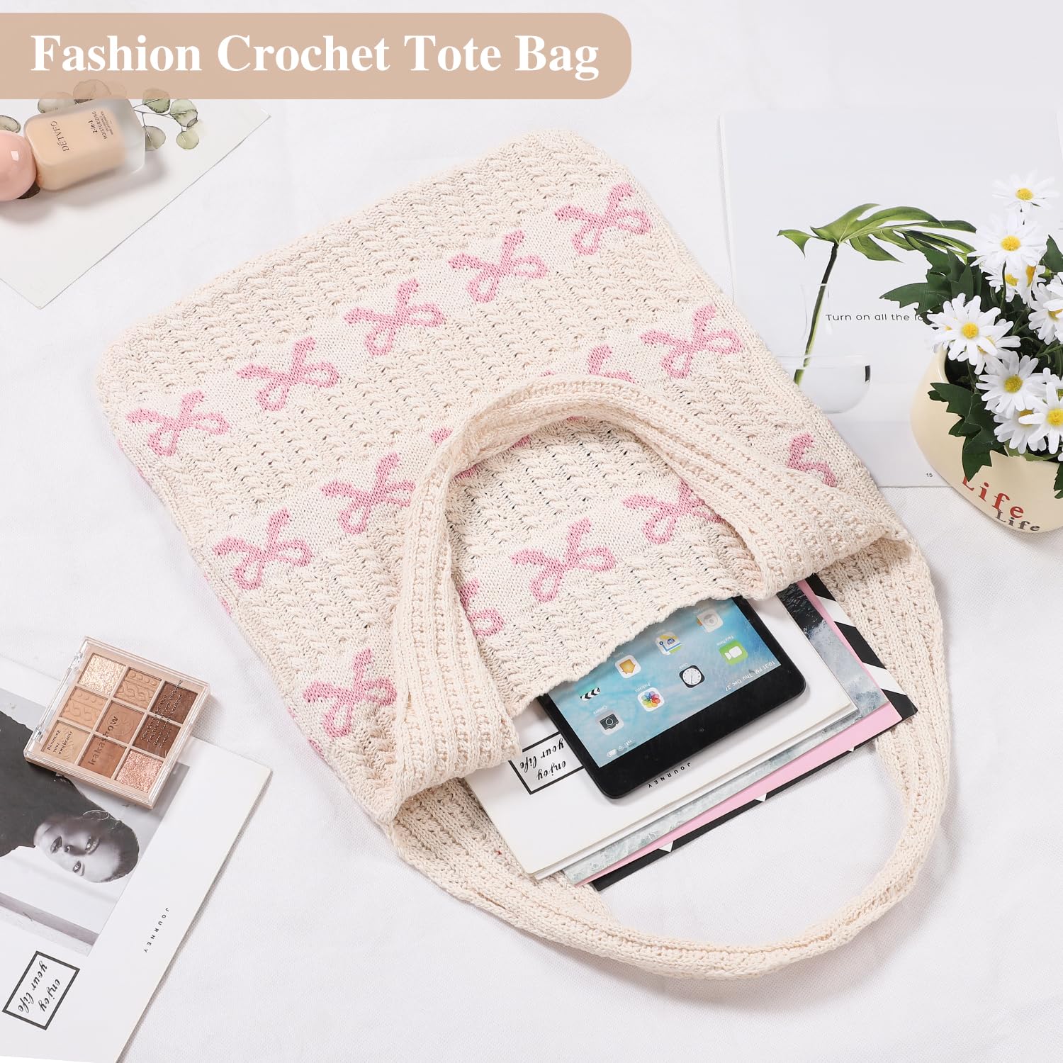 Sightor Bolsa de mano de ganchillo, bolsa de playa de malla de punto para verano, bolsa hobo de vacaciones boho para mujer