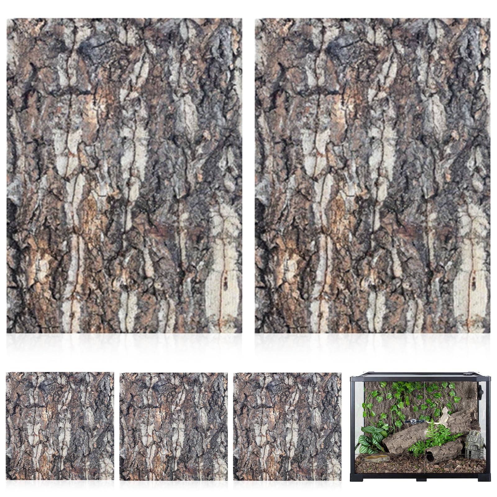 GOMETY Corteccia di Sughero per Terrario 5 Pezzi 5x5 cm e 30x20 cm, Sfondo Naturale Effetto Corteccia d’Albero, Decorazione Parete per Rettili, Gechi, Lucertole, Tartarughe e Serpenti