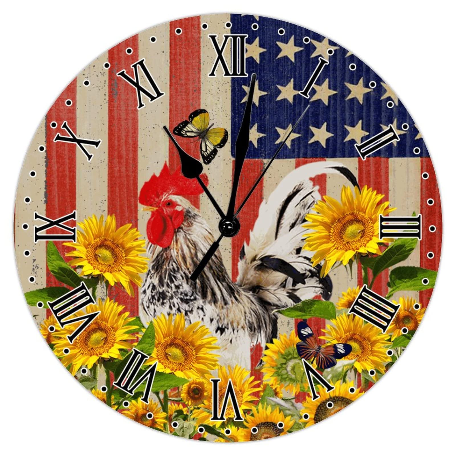 Horloge murale en bois grand cadran lisible imprimé usa