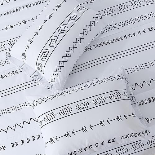 Miniatura 2 de Litanika Juego de edredón bohemio blanco California King (104 x 96 pulgadas), 3 piezas (1 edredón bohemio a rayas y 2 fundas de almohada), juego de