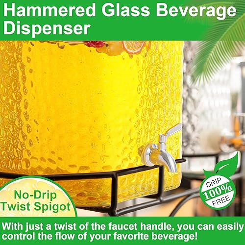 Miniatura 4 de Paquete de 2 dispensadores de agua de vidrio martillado de 5 galones, dispensador de bebidas de vidrio martillado con grifo de acero inoxidable para